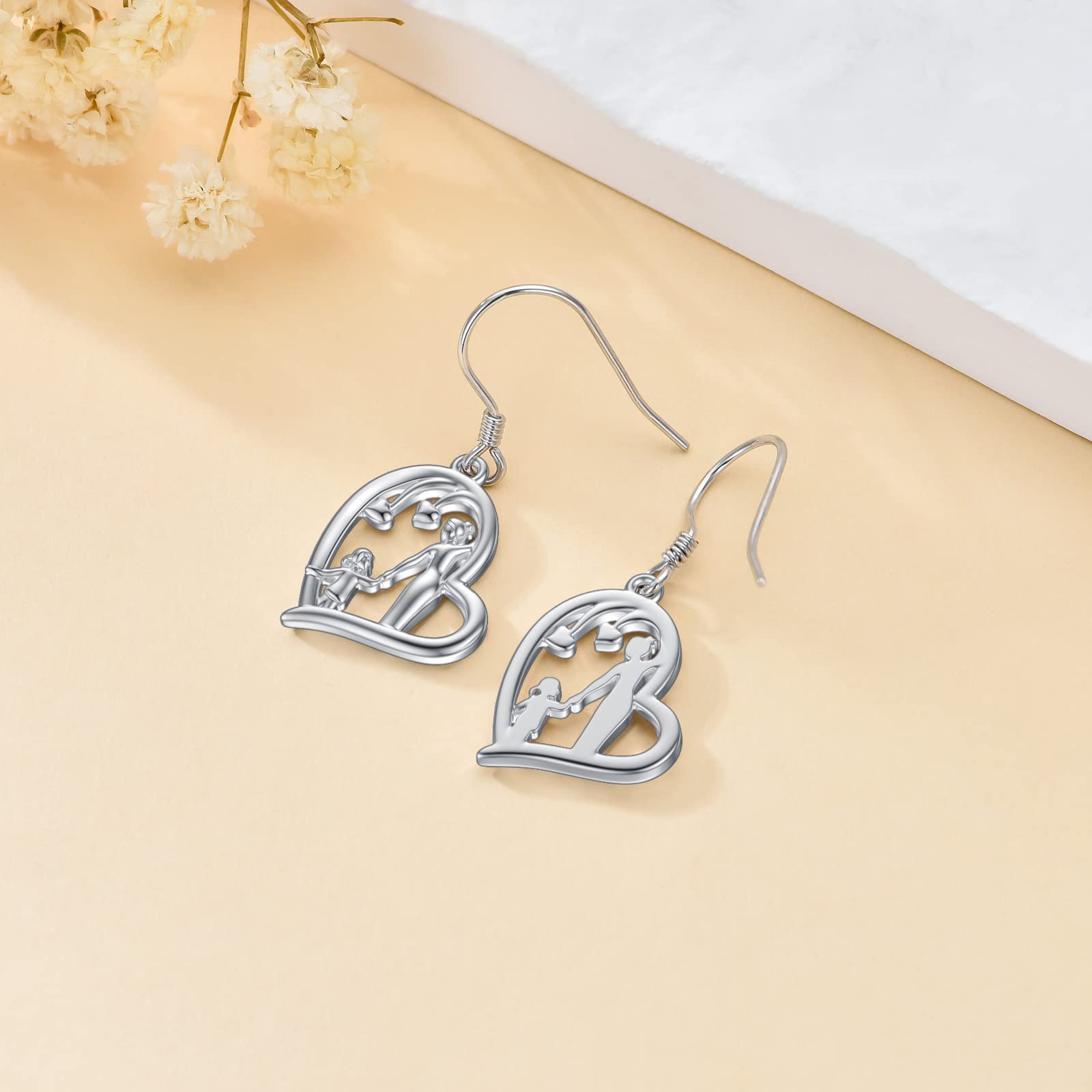 925 Sterling Silver Heart Dangle Earrings - Elegant Mother Daughter Jewelry Set, Perfect Birthday Gift for Women | Valentine's Day, Anniversary & Special Occasion Present