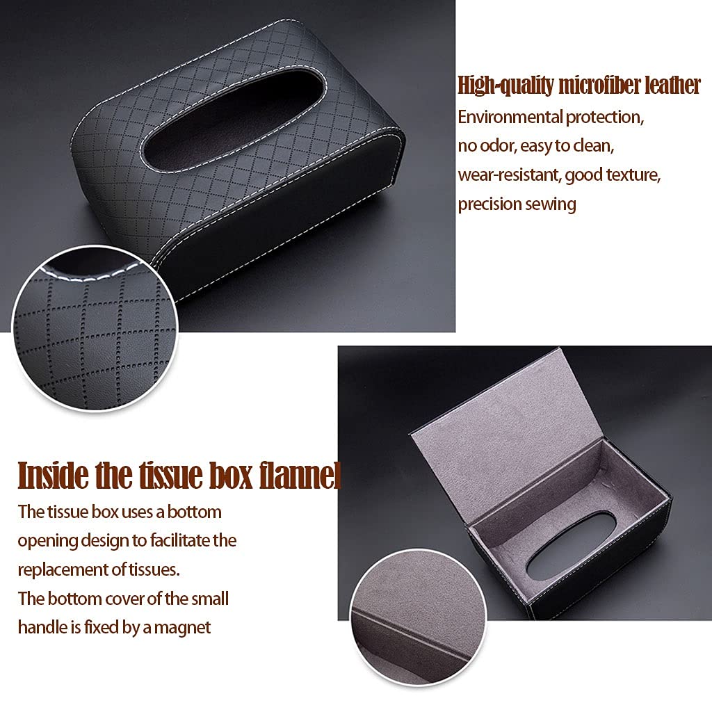 Premium Leather Car Tissue Box Cover - Universal Dashboard & Seat Organizer for Cars, SUVs & Trucks - Multi-Use Auto Tissue Holder (Black) - Perfect for Road Trips, Commuting & Family Travel