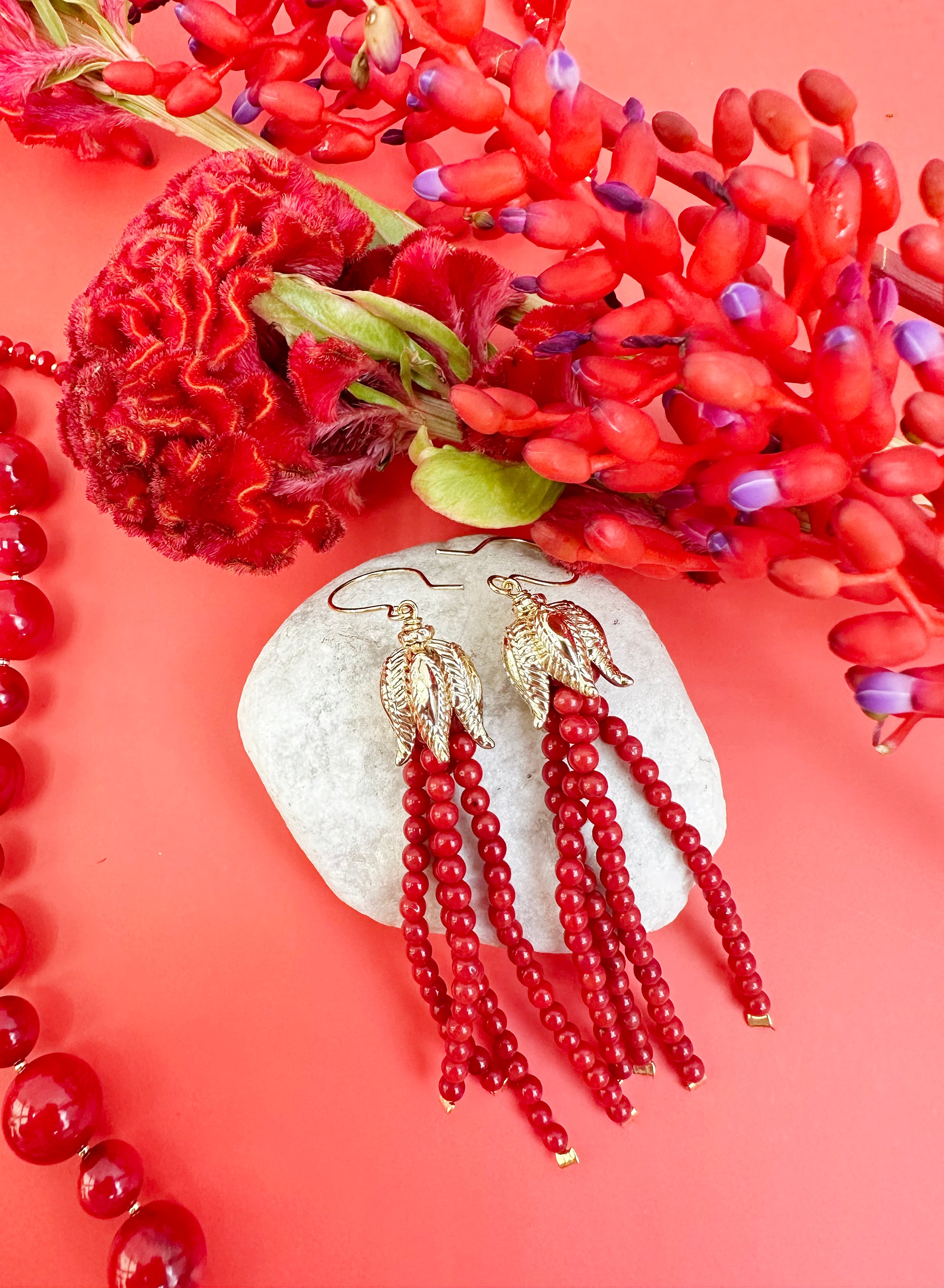 Handmade Red Coral Tassel Earrings for Women - Bohemian Dangle Drop Jewelry JE006 | Perfect for Parties, Weddings & Boho Fashion Accessories