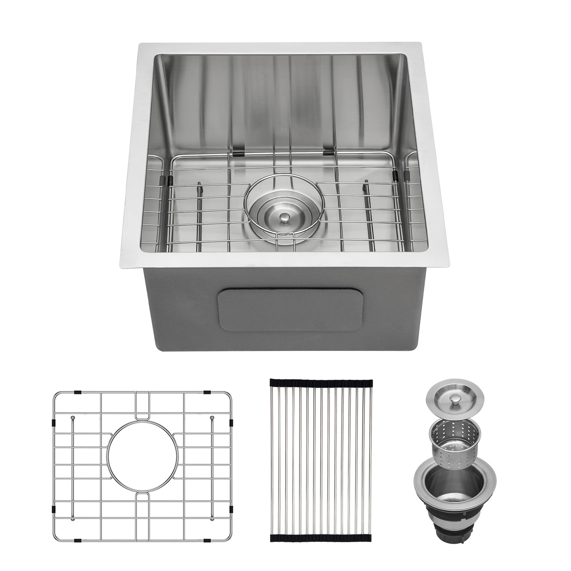 Lordear 17-Inch Undermount Bar Sink - 16 Gauge Stainless Steel Single Bowl Kitchen Sink for RV, Camper & Outdoor Use - Square Under Counter Prep Sink for Bars, Restaurants & Home Kitchens