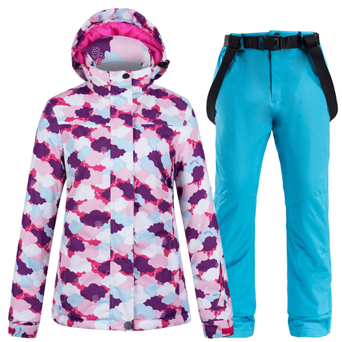 Women's Cloud Print Ski Jacket & Bib Pants Set - Windproof Waterproof Snowboard Coat for Winter Sports - Perfect for Skiing, Snowboarding & Mountain Adventures