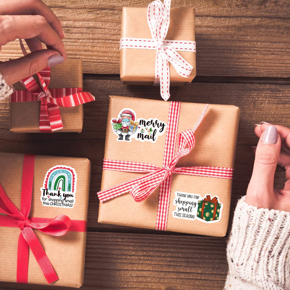210 PCS Christmas Santa Claus Stickers for Small Business - Cute Merry Mail Stickers for Packages, Envelopes, Handmade Goods & Bags - Perfect for Holiday Gift Wrapping, DIY Crafts & Small Shop Branding