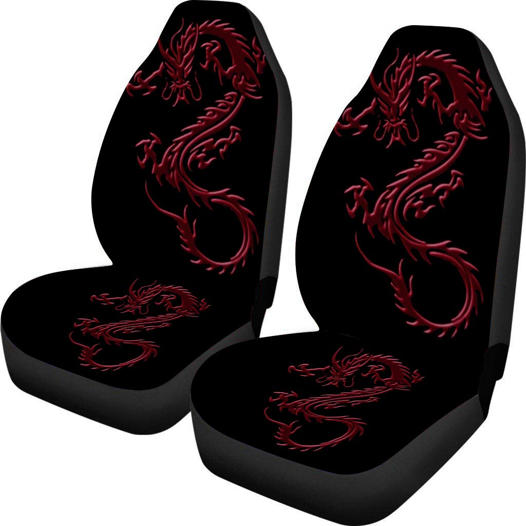 2 Pack Universal Red Dragon Car Seat Covers - Front Seat Protector Cushion for Trucks, Cars & Vans | Durable Interior Accessories for Comfort & Style