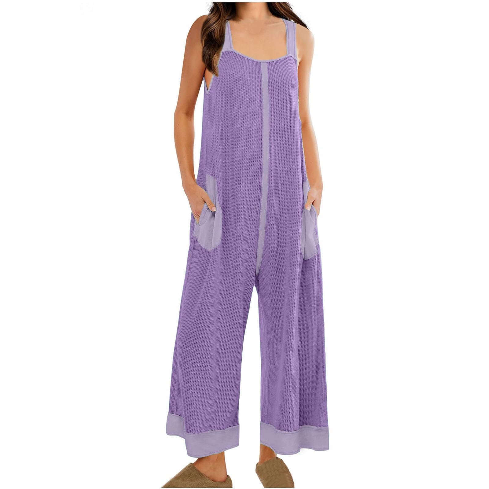 RKSTN Women's Waffle Knit Jumpsuit 2024 | Summer Casual Romper Overalls with Wide Leg & Pockets | Lounge, Beach, Travel Outfit