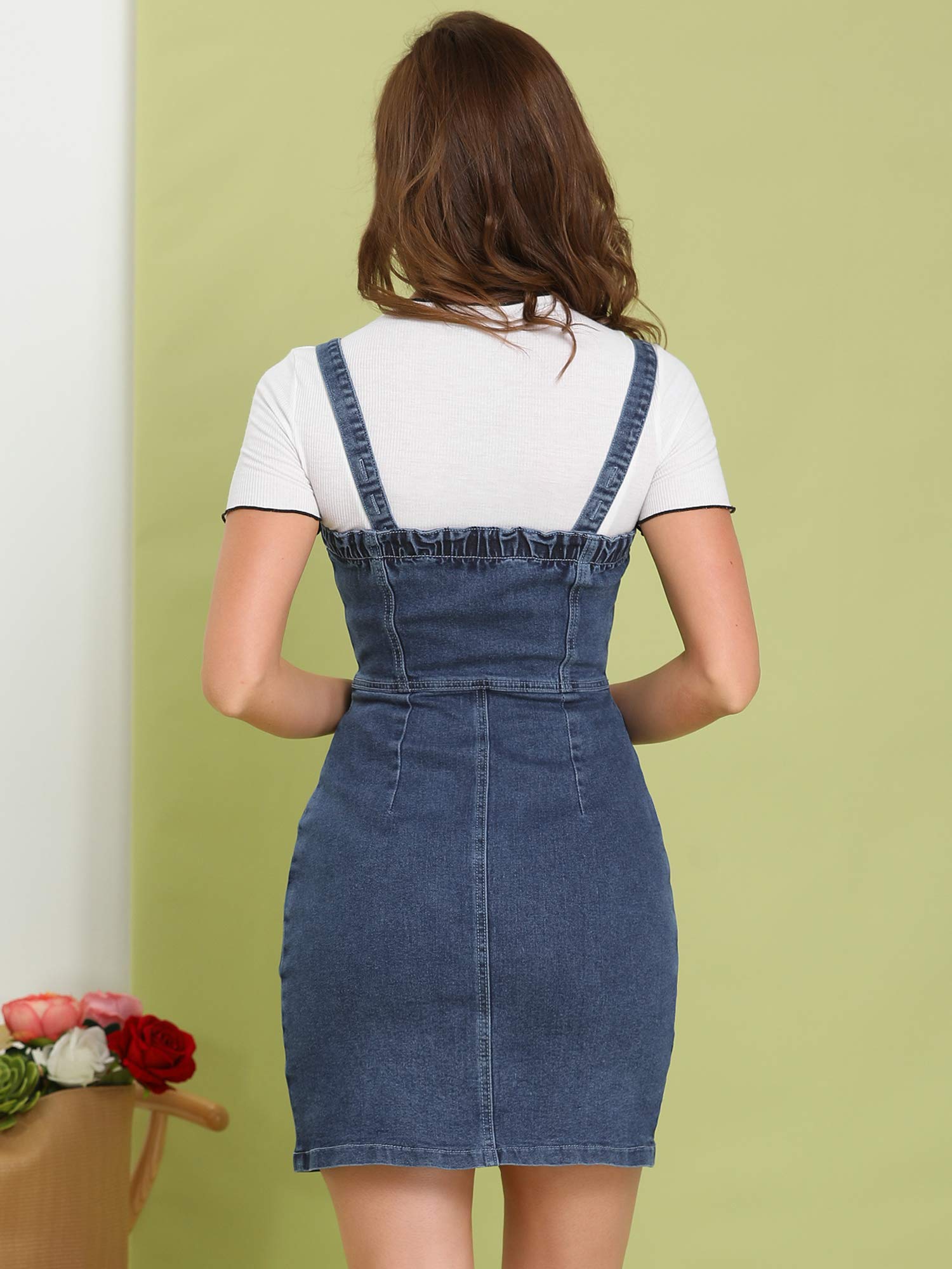 Allegra K Women's Denim Mini Dress with Button Front & Adjustable Straps - Casual Summer Outfit for Brunch, Shopping & Outdoor Activities