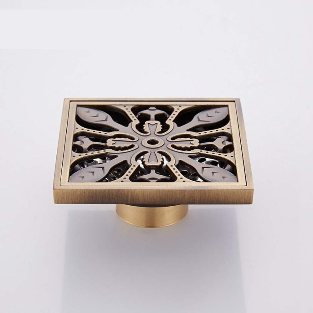 10cm European Antique Copper Bathroom Floor Drain Filter - Anti-Odor T-Type Drain Cover for Shower, Balcony & Washing Machine Areas - Vintage Style Bathroom Drainage Solution (Copper Finish)