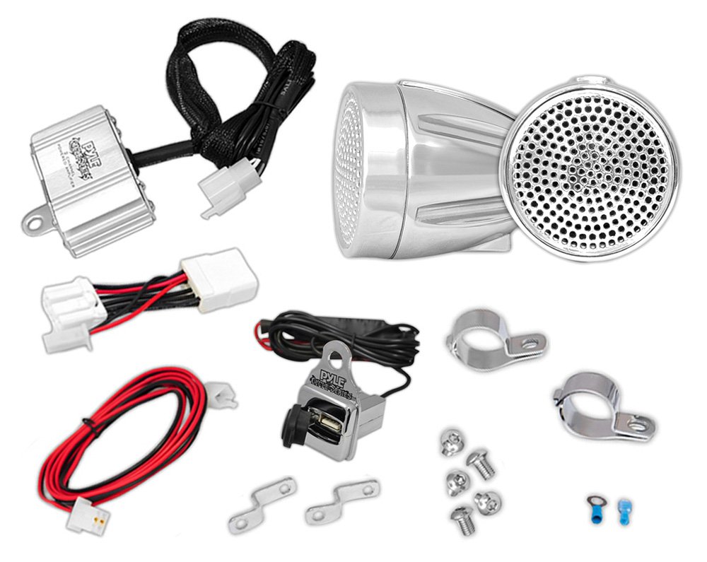 Pyle Upgraded 2018 300W All-Terrain Weatherproof Motorcycle Speakers with Amplifier - 2.25