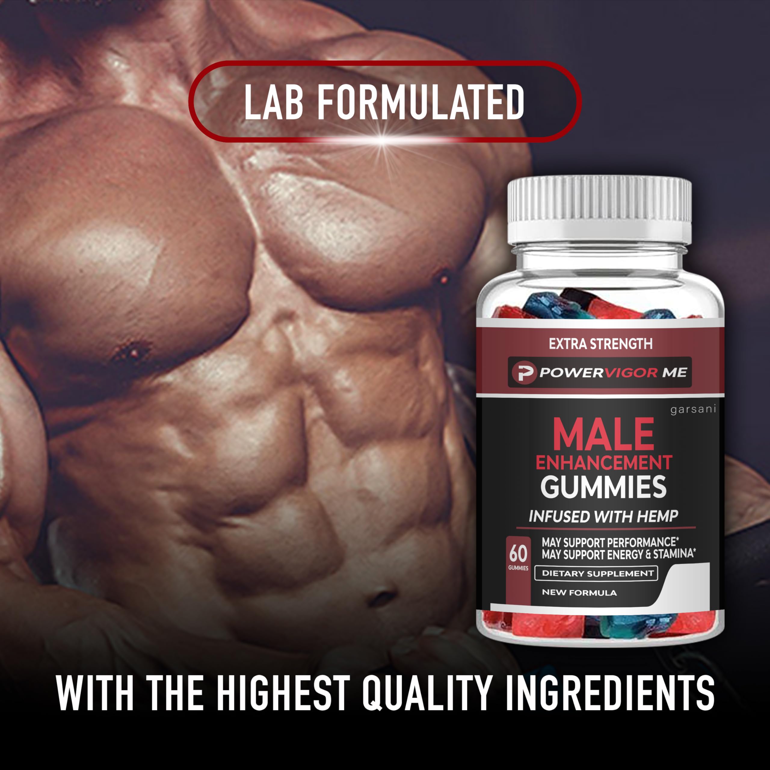 Power Vigor Me Hemp Male Gummies - 60 Count, Natural Energy & Vitality Supplement for Men - Supports Stamina, Focus & Wellness - Perfect for Workouts, Daily Energy Boost & Active Lifestyle