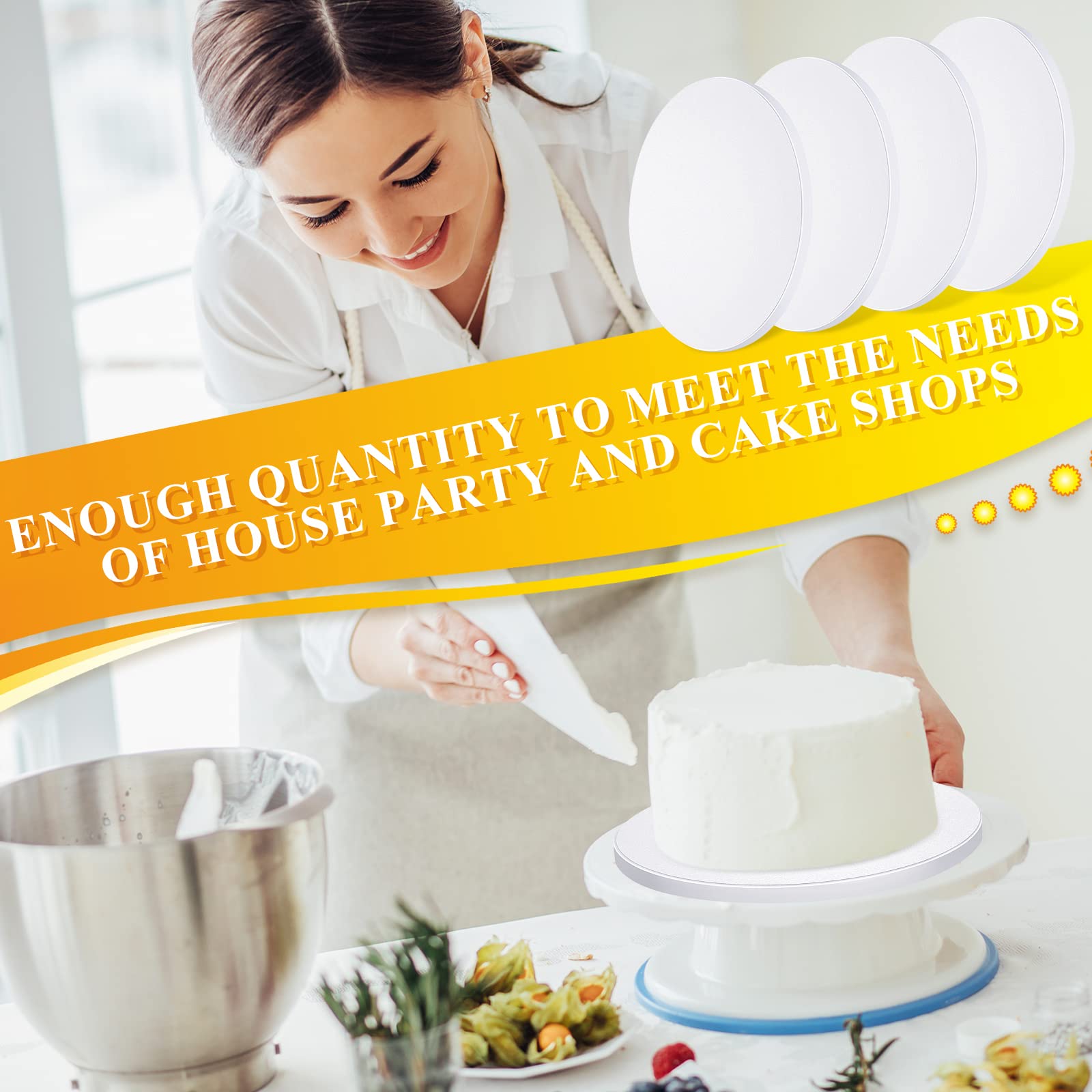 Bokon 50-Pack 10-Inch White Round Cake Drums - 1/2 Inch Thick Corrugated Cardboard Cake Boards with Smooth Edges for Birthday Cakes, Cupcakes & Dessert Displays - Perfect for Baking, Wedding & Party Decorations