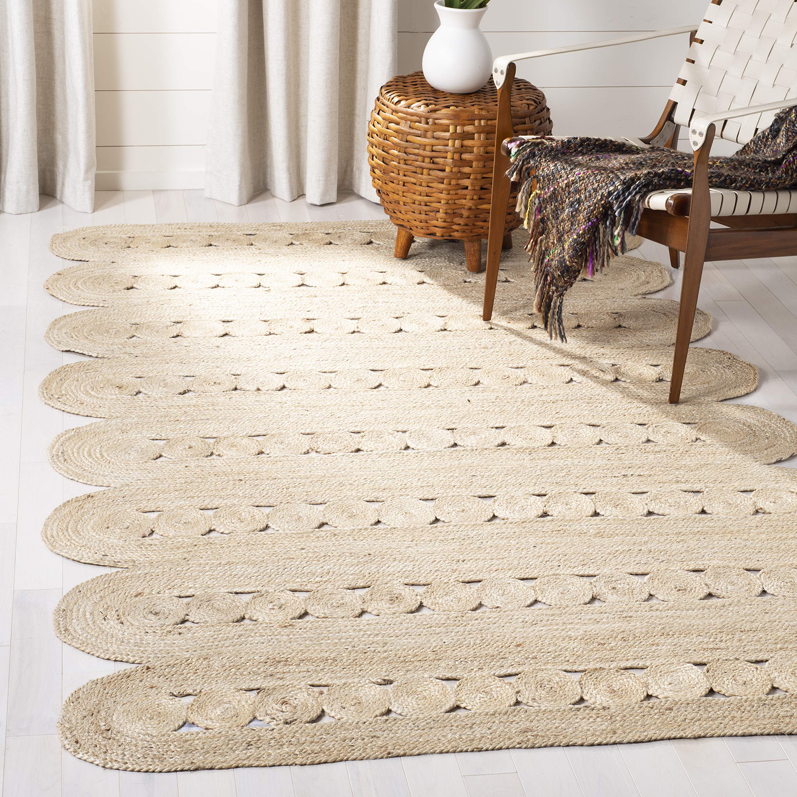SAFAVIEH Natural Fiber Handmade Braided Jute Area Rug - 6' x 9' Farmhouse Woven Rug in Ivory, Perfect for High Traffic Living Room, Bedroom & Entryway (NF365A) | Cozy Home Decor, Boho Chic Style, Durable Floor Mat for Family Spaces