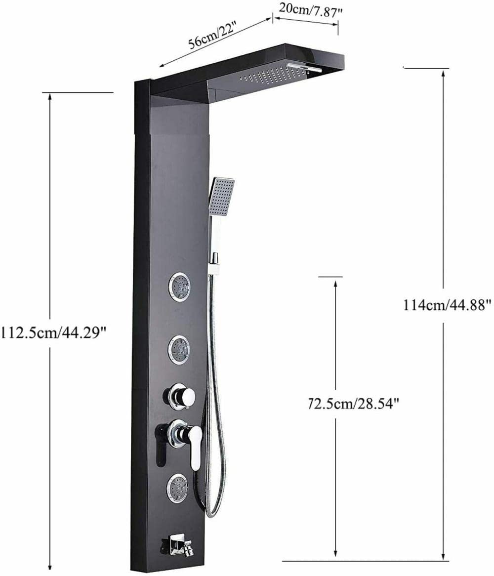 Black Rainfall Waterfall Combo Faucet Shower Panel Tower with Body Jets - Massage System for Luxury Bathroom Spa Experience