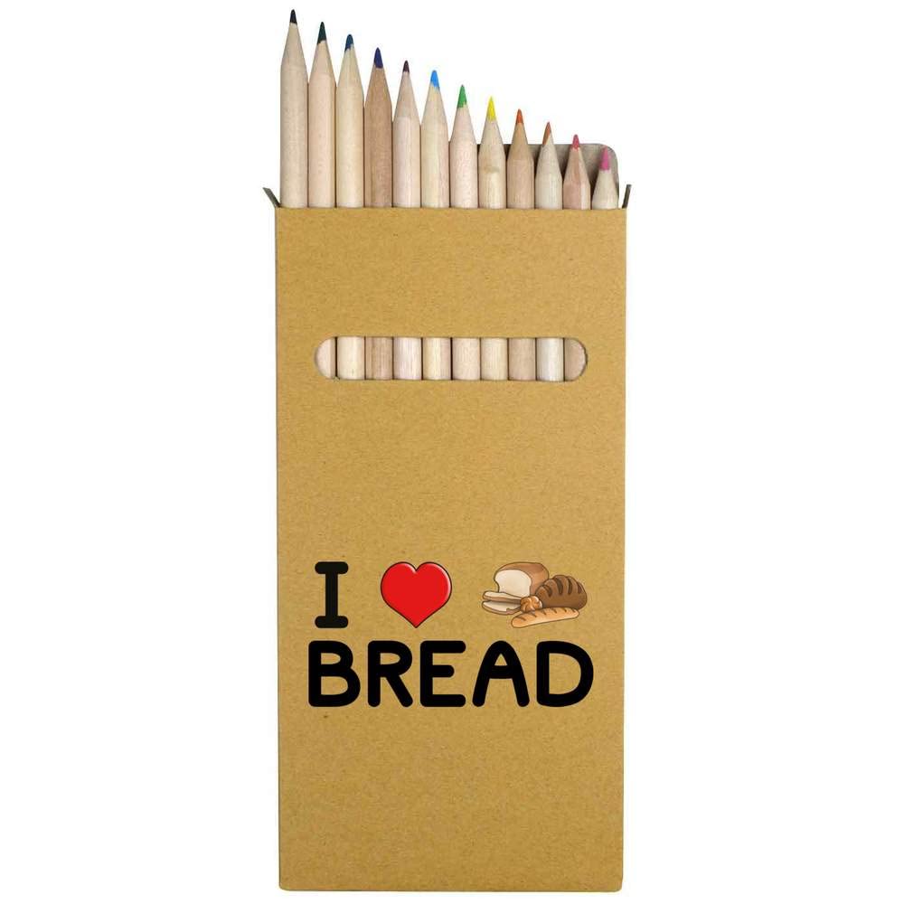 Azeeda 12-Pack 'I Love Bread' Long 178mm Colored Pencils Set - Vibrant Art Supplies for Drawing, Sketching & Coloring - Perfect for Artists, Students & Bread Lovers (PE00040527)