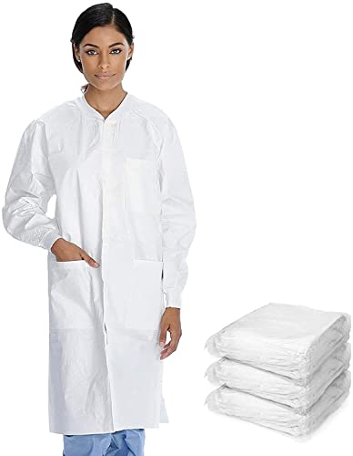 AMZ Medical Supply Disposable Lab Coats for Adults XX-Large - White SMS 40 GSM Splash-Proof Medical Uniforms (100 Pack) - Long Sleeves with Knit Collar, Cuffs & 3 Pockets - Ideal for Hospitals, Labs, Clinics & Food Service Industry