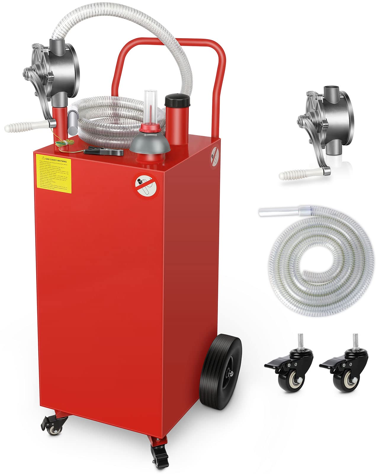 30 Gallon Gas Caddy Fuel Storage Tank with Wheels & Manual Pump - Portable Gasoline & Diesel Container for Cars, Lawn Mowers, ATVs, Boats, Motorcycles - Ideal for Home, Garage, Farm & Outdoor Use