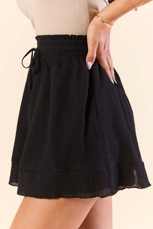 Black High Waisted Woven Skort for Women - Stylish Late Night Reflections Skirt Shorts Hybrid - Perfect for Casual Outings, Date Nights & Summer Vacations