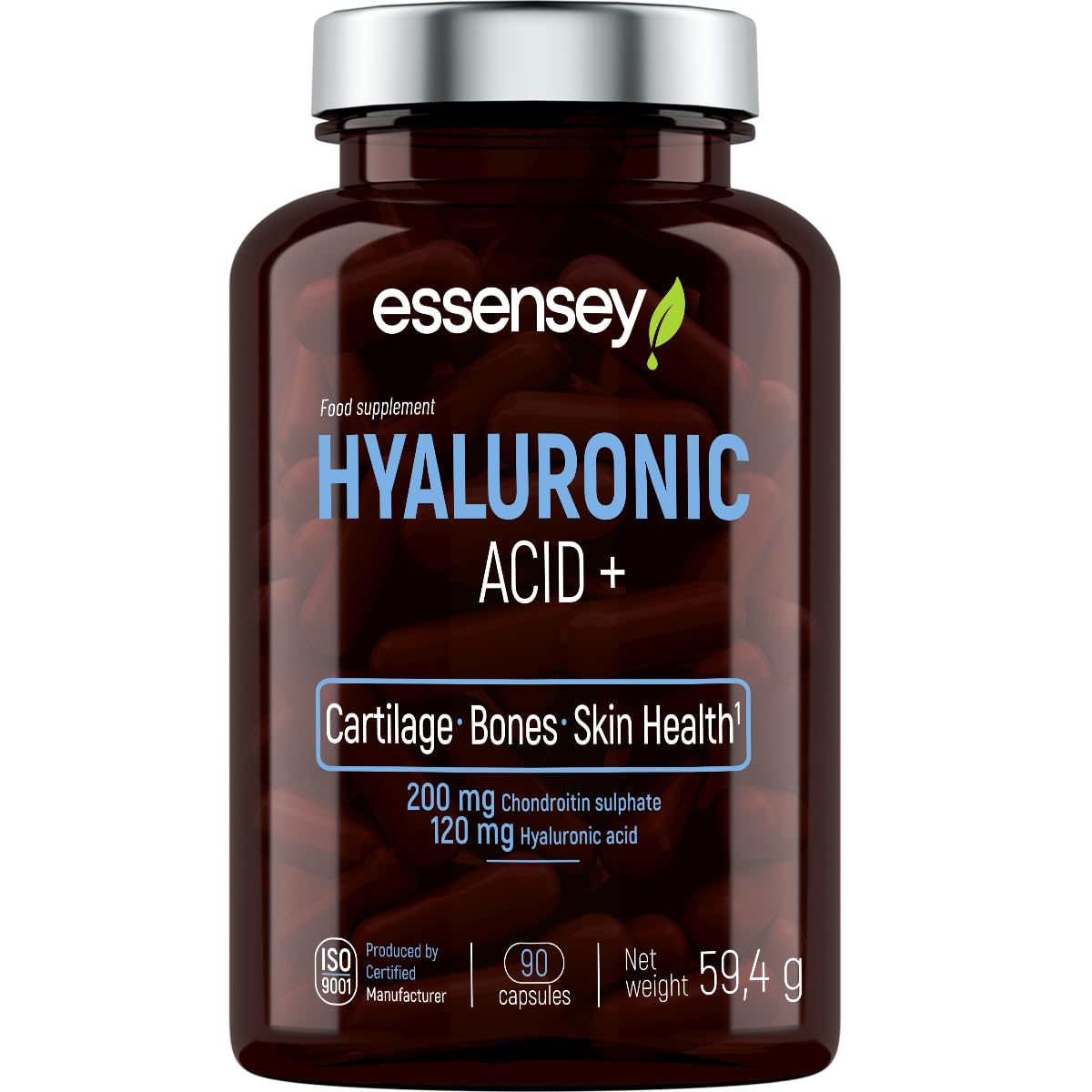 Essensey Hyaluronic Acid Supplement 90 Capsules - Skin Hydration & Joint Support for Women & Men | Daily Anti-Aging & Moisturizing Care
