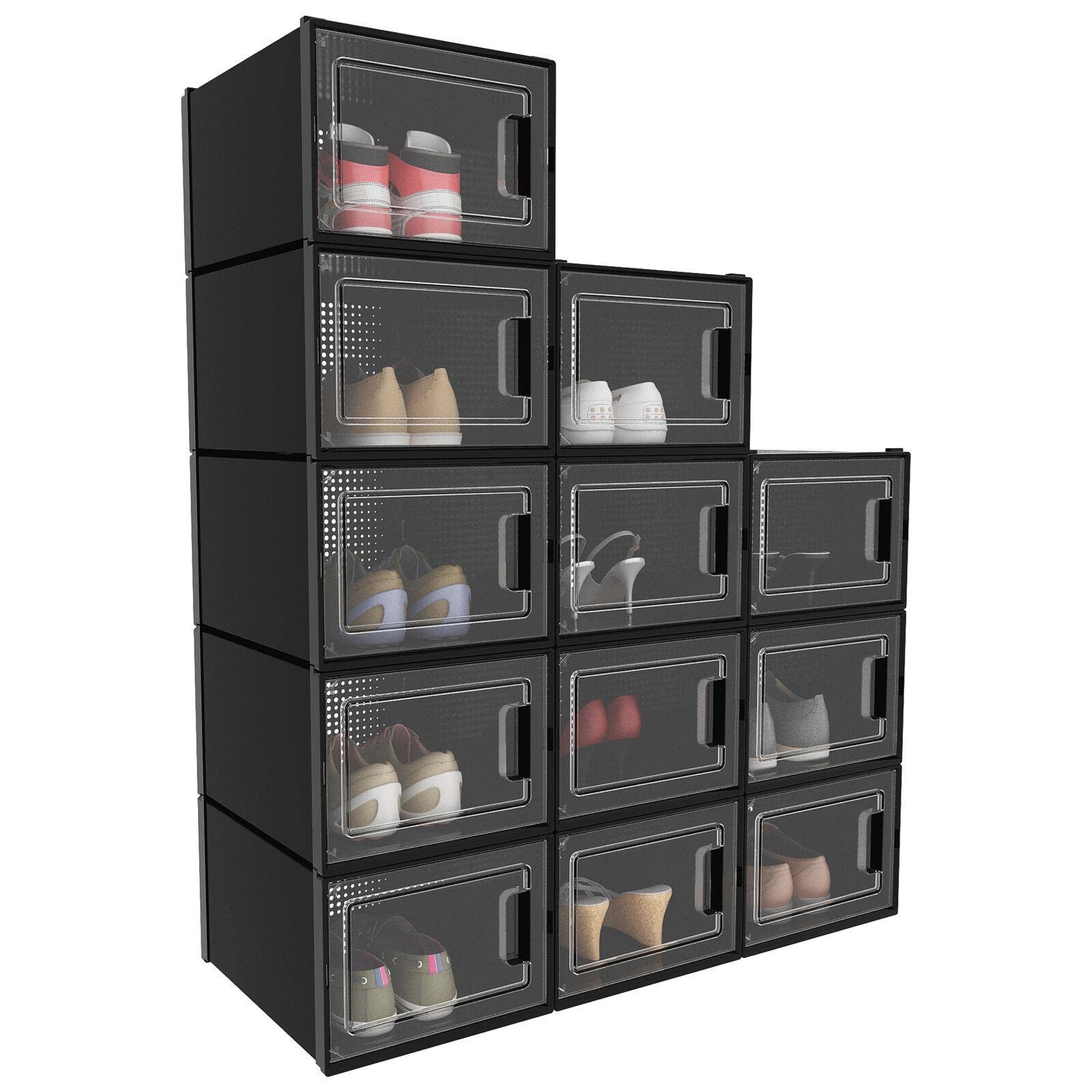 CompreDH 12-Piece XL Shoe Organizer Storage Shelf - Space Saving Shoe Rack for Closet, Entryway & Bedroom Organization - Perfect for Sneakers, Boots & Heels Storage