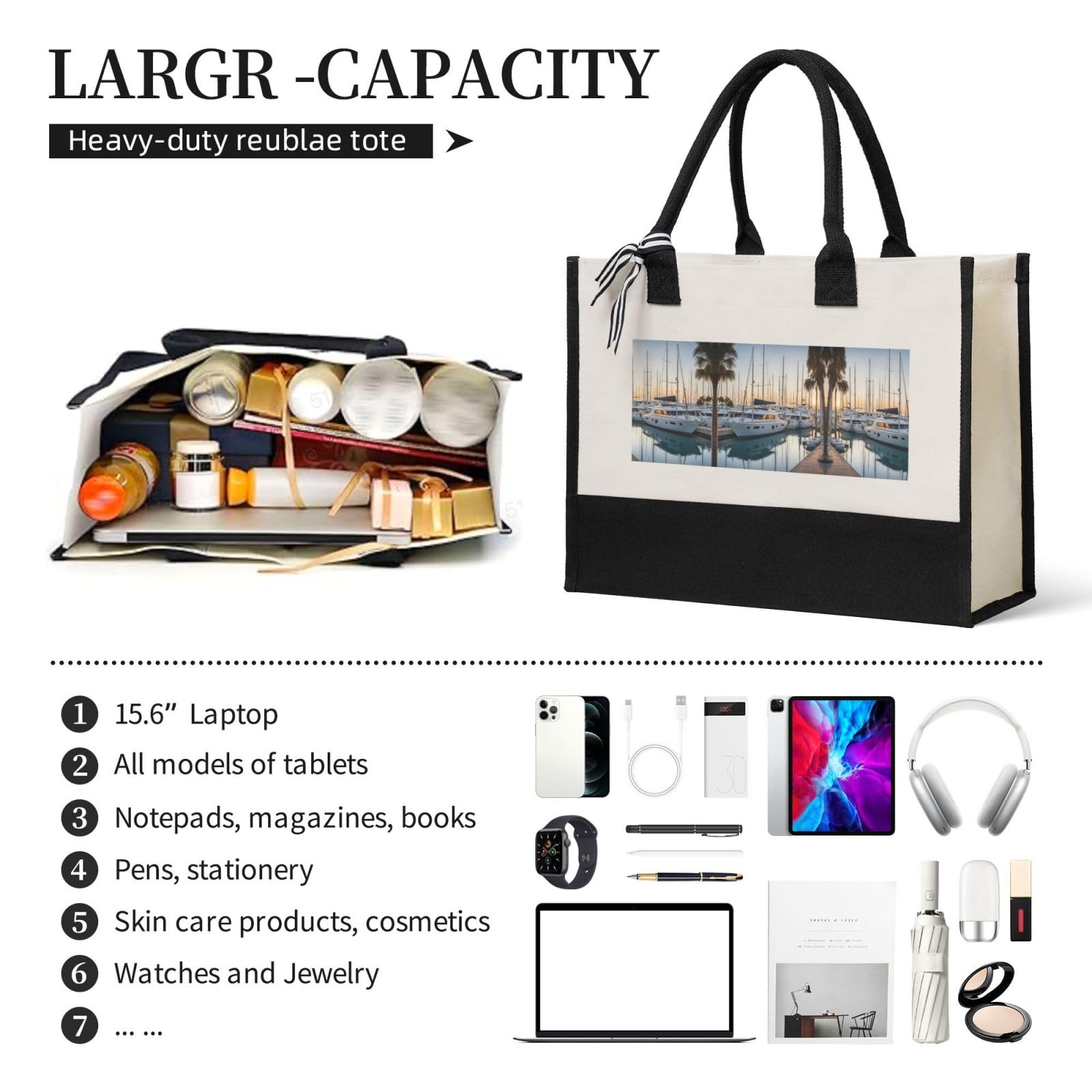 DRTGEDS Golf & Yacht Club Large Canvas Tote Bags - Reusable Grocery Shopping Tote with Sturdy Handles | Perfect for Beach, Groceries, Gym & Christmas Gifts