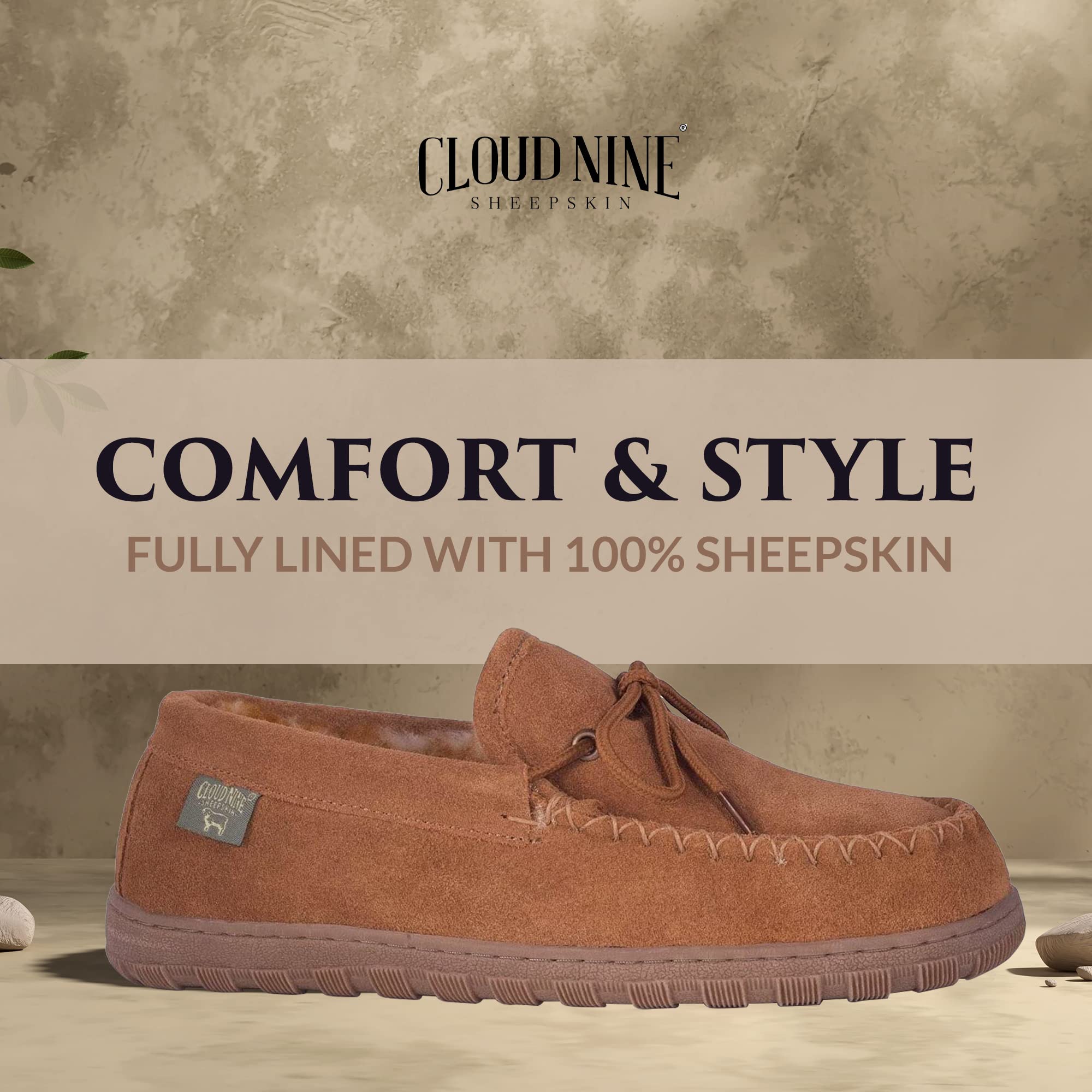 Men's Sheepskin Lined Moccasin Slippers - Soft Indoor/Outdoor Slip-On House Shoes for Comfort & Warmth | Perfect for Home, Office & Winter Relaxation