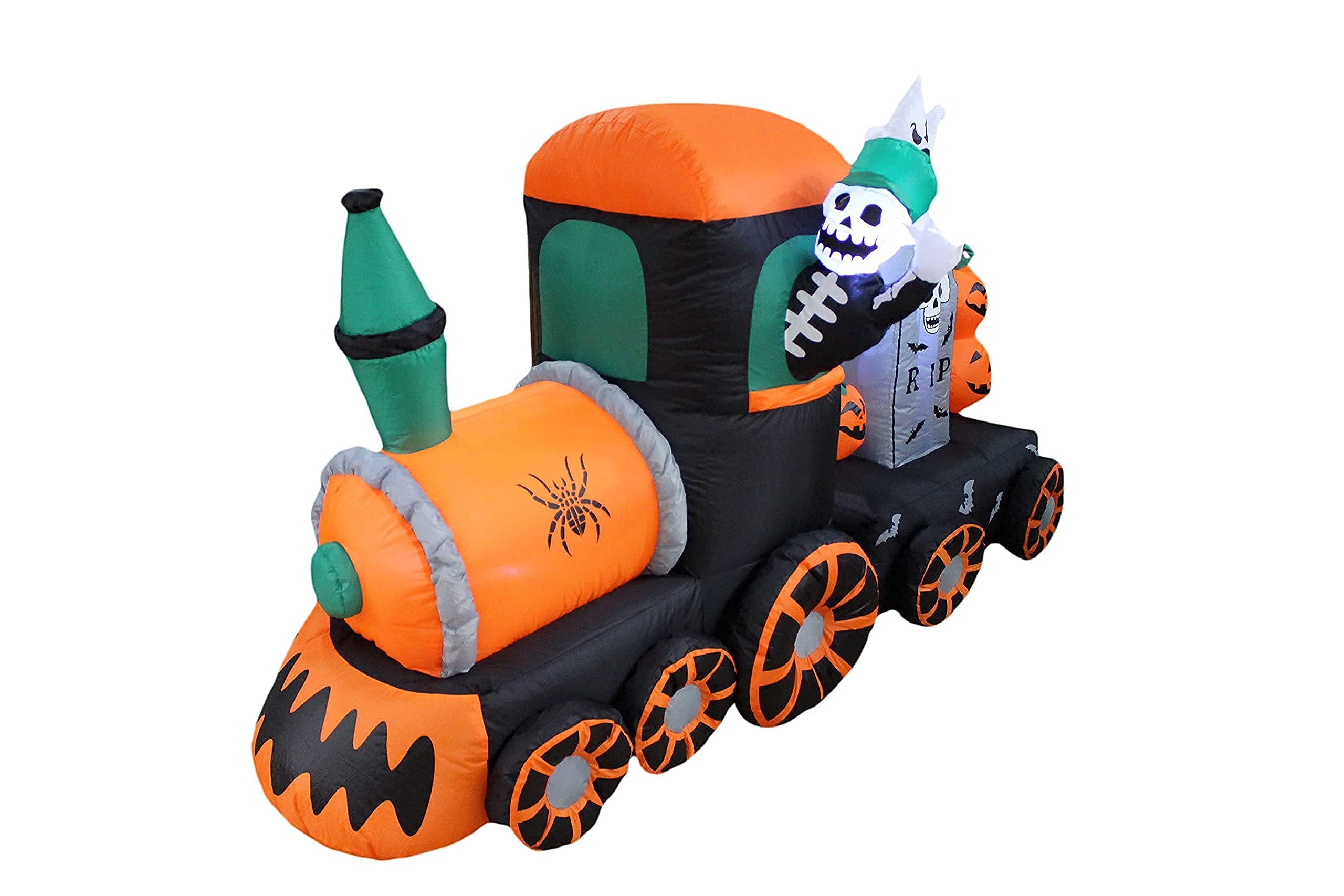 Halloween Party Decorations Bundle - 6ft Tall Inflatable Monster Hand with Eyeball & 7ft Long LED Skeleton Train with Tombstone Ghost Pumpkins | Spooky Yard Decor for Halloween Night, Haunted House Parties & Trick-or-Treat Displays