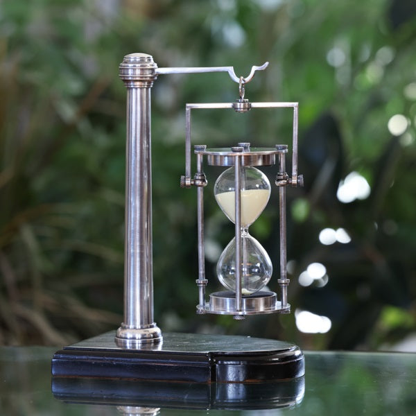 Premium Silver 30-Minute Hourglass Timer with Wooden Stand - Perfect for Board Games, Meditation & Home Office Decor