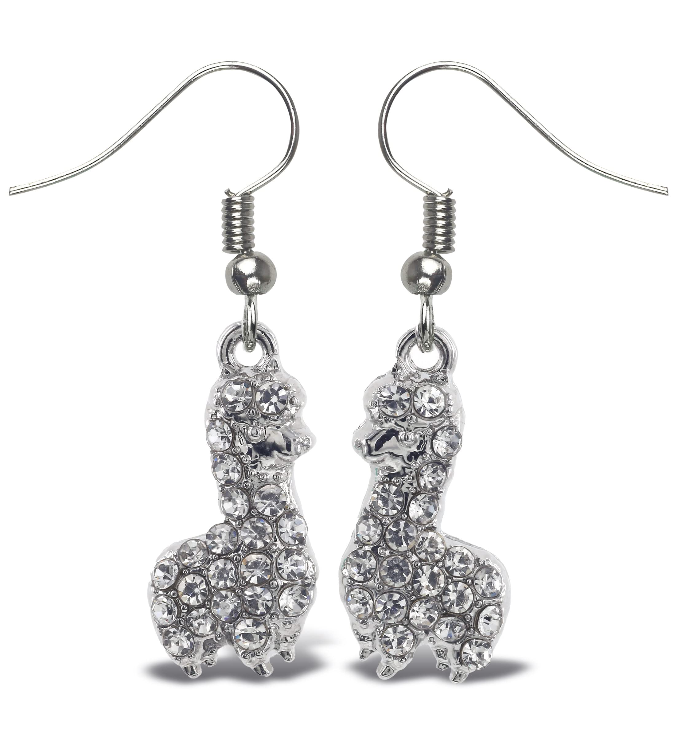 Sparkling Silver Llama Dangle Earrings - Elegant Zinc Alloy Charm Pendant Earrings for Women | Perfect Gift for Birthday, Party & Everyday Wear