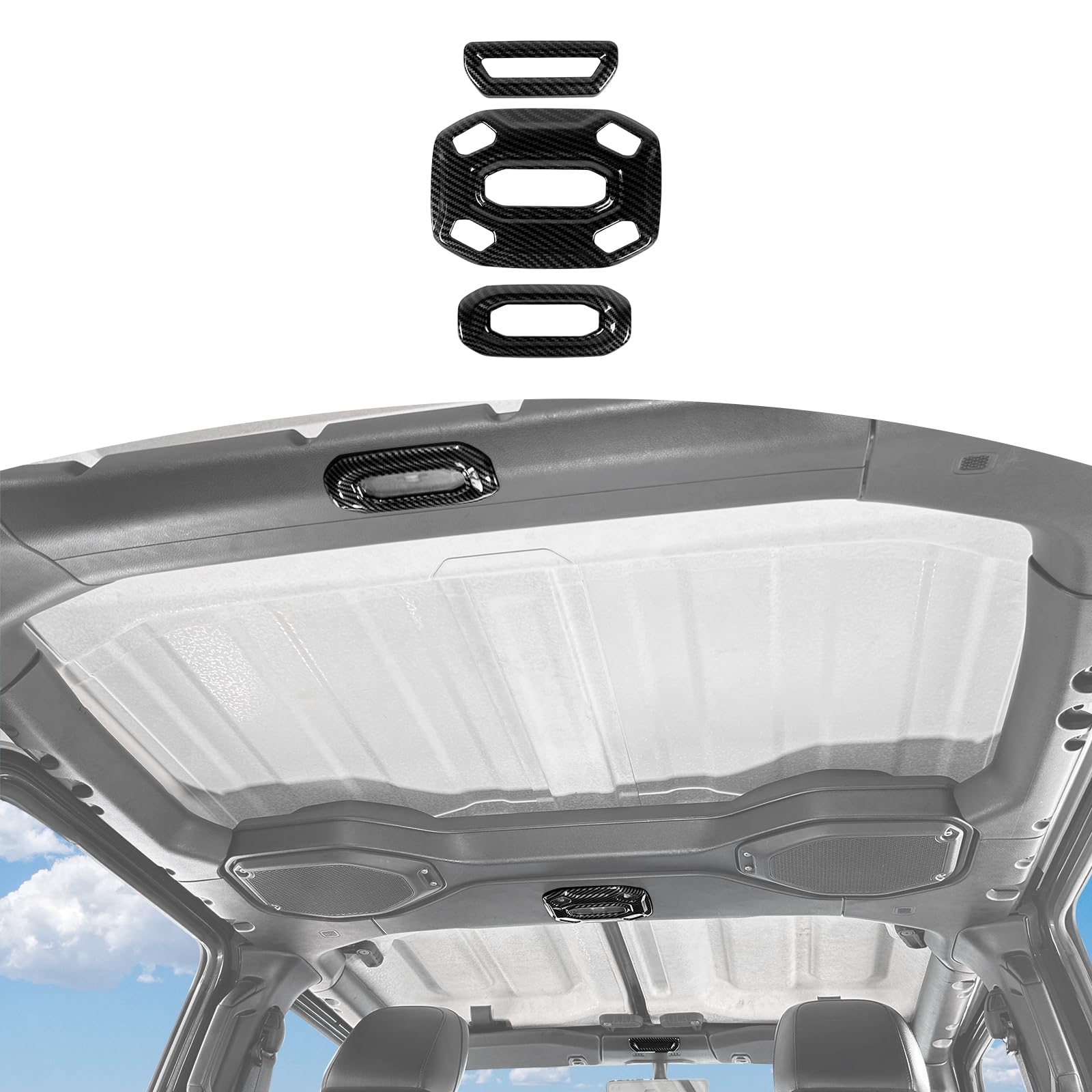 Premium Carbon Fiber Dome Light Cover Trim for Jeep Wrangler JL & Gladiator JT (2018-2023) - Interior Accessories Set of 3 - Upgrade Your Off-Road Vehicle Lighting for Night Adventures & Camping
