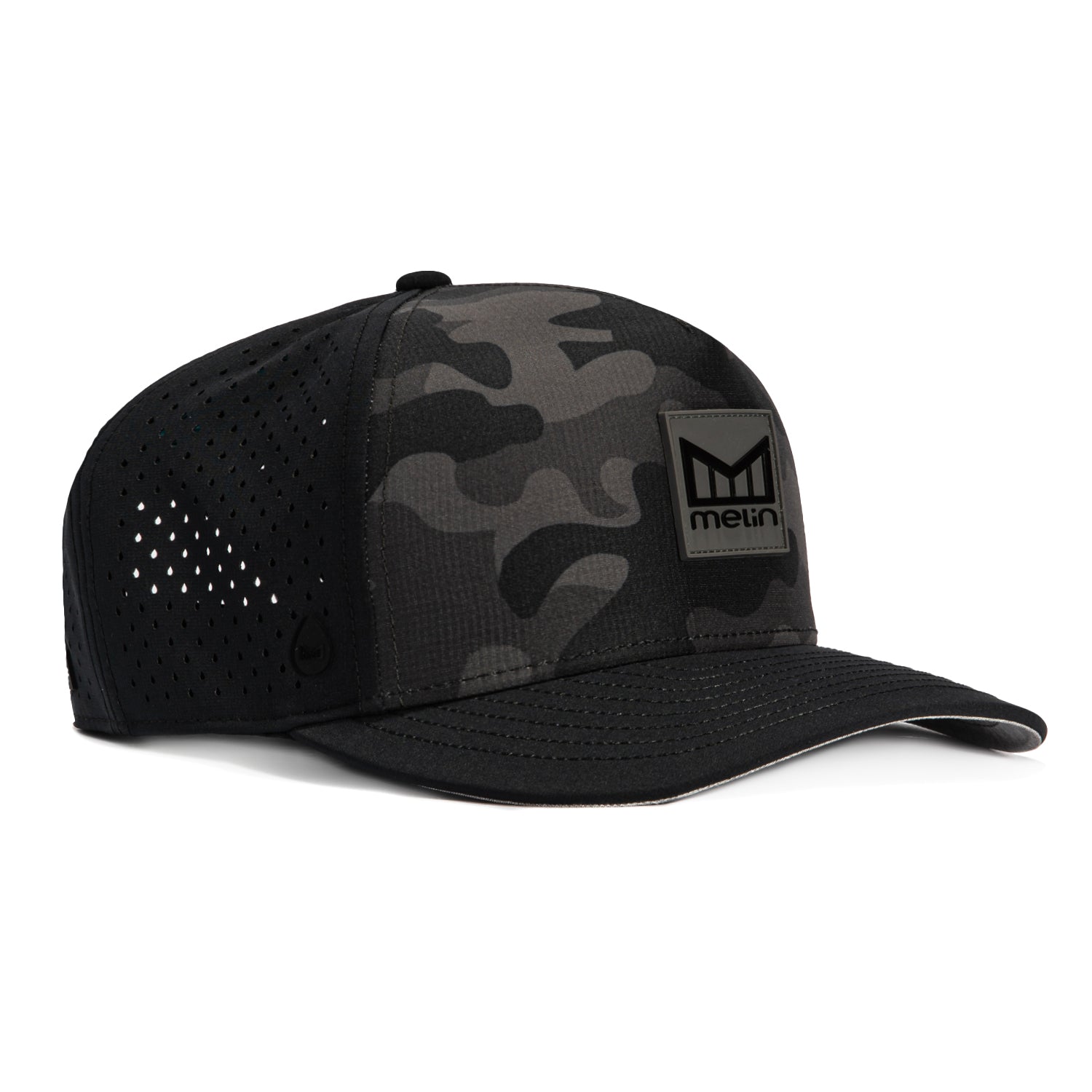 Melin Odyssey Stacked Hydro Snapback Hat - Black & Camo | Adjustable Unisex Baseball Cap for Men & Women | Perfect for Outdoor Sports, Hiking, and Casual Wear