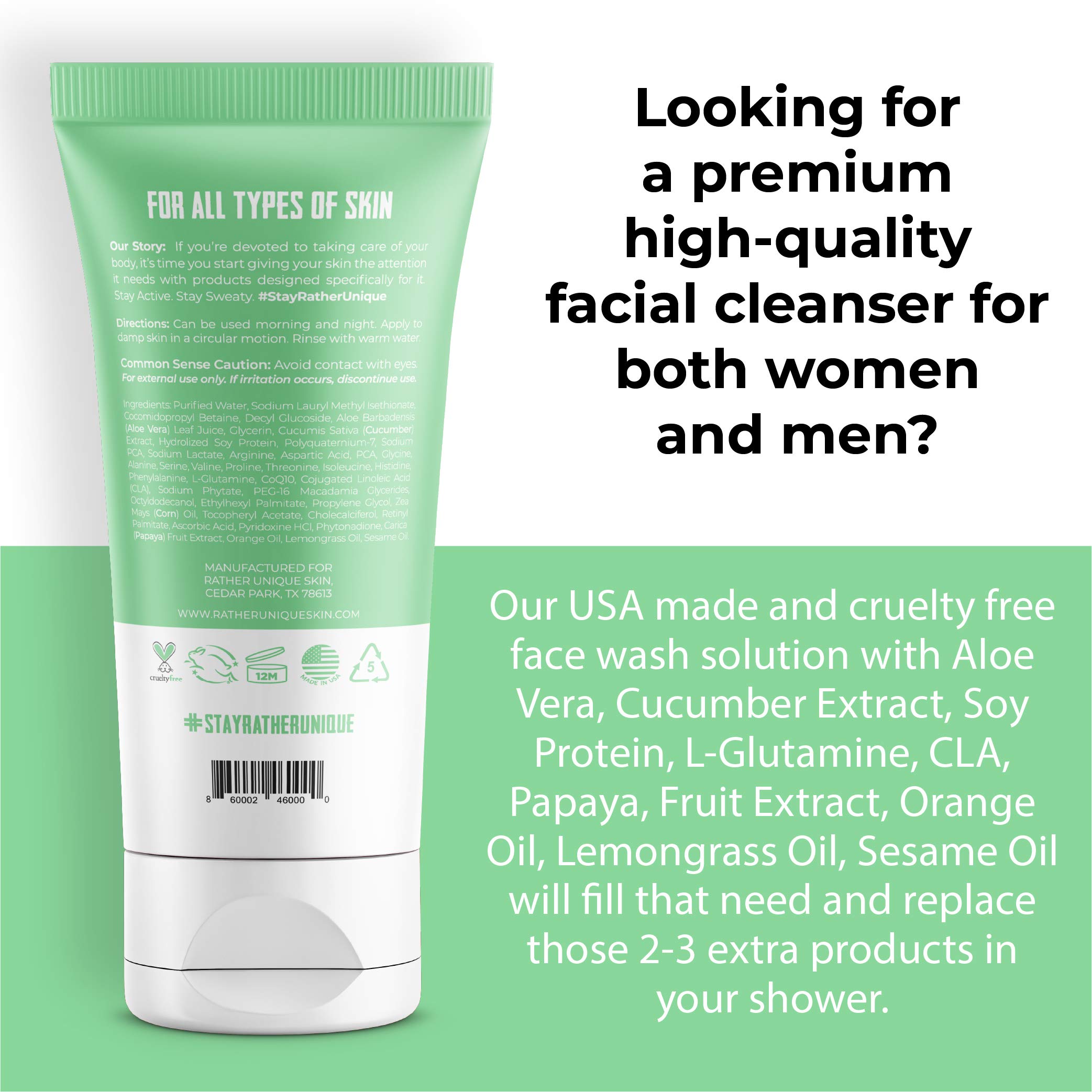 Hydrating Face Wash for Sensitive Skin - Gentle Cleanser for Men & Women - Oily/Dry Skin Care - Home & Travel Use