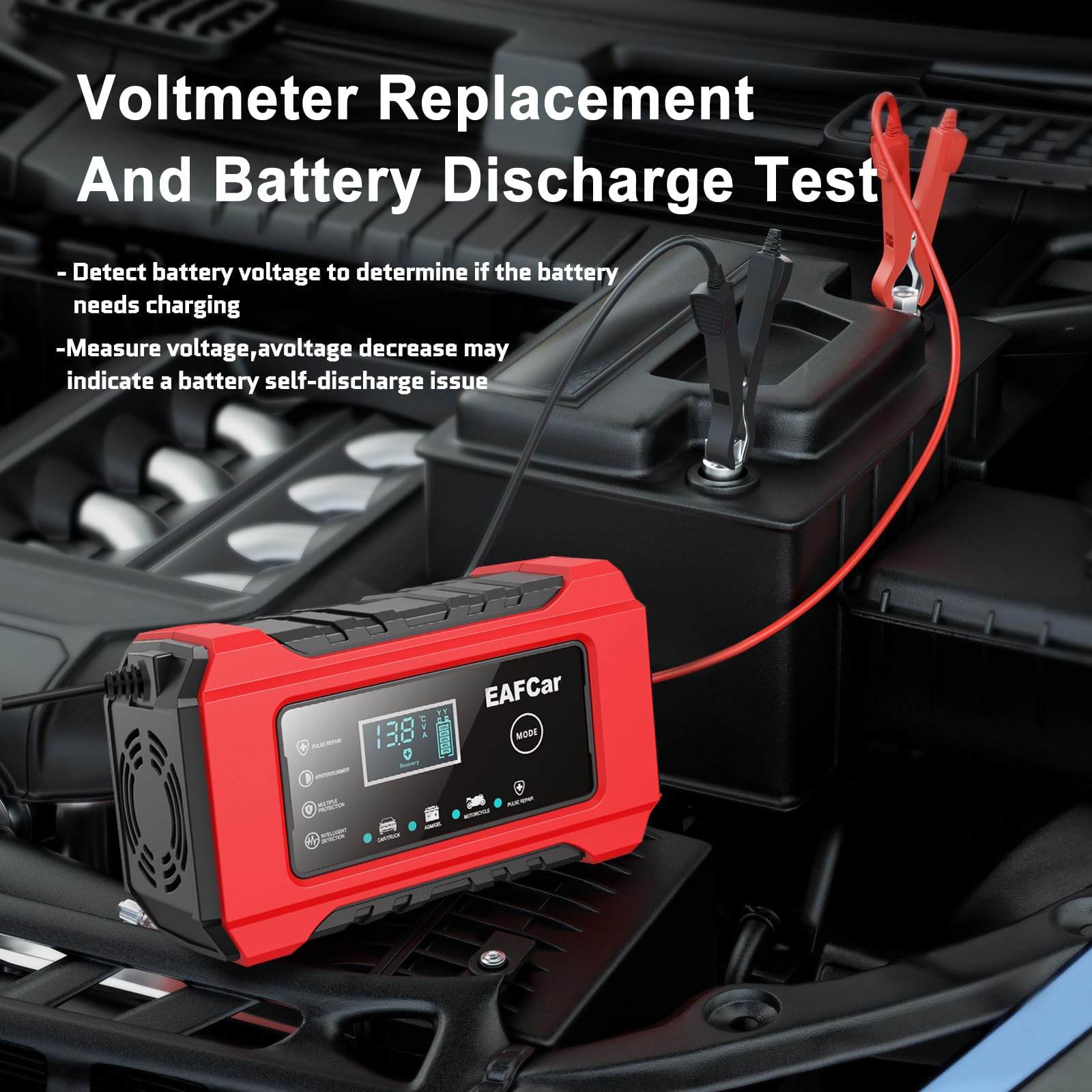 12V 6A Smart Automatic Car Battery Charger & Maintainer with Temperature Compensation - Lead Acid Battery Trickle Charger for Cars, Trucks, SUVs, Motorcycles & Marine Vehicles - Ideal for Winter Storage & Long-Term Maintenance