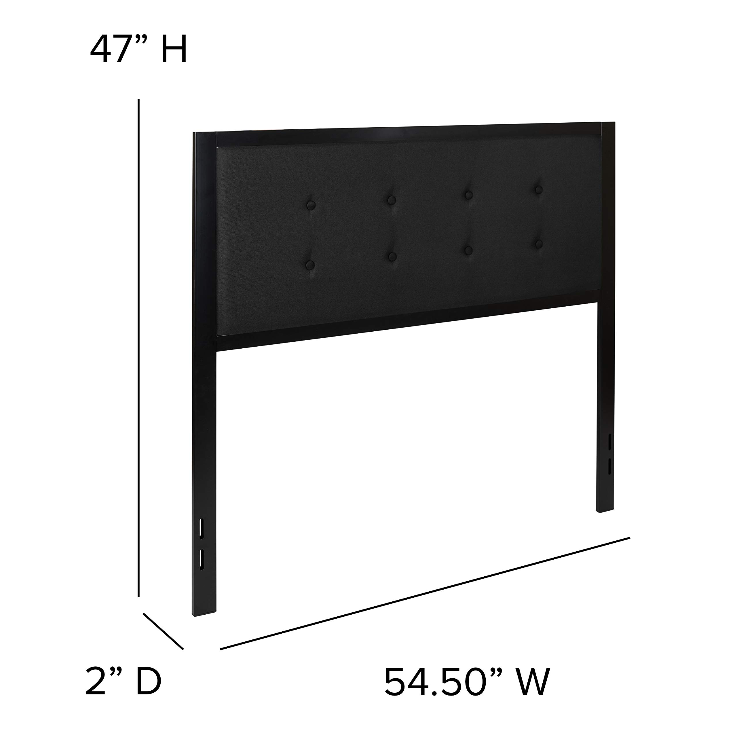 Full Size Upholstered Metal Panel Headboard in Tufted Black Fabric - Queen Bed Frame Accent for Modern Bedroom Decor | Perfect for Master Bedrooms, Guest Rooms & Apartment Living