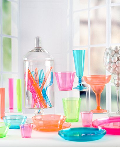 Tiger Chef Neon Assorted Party Plates - 80-Pack 6 oz Durable Plastic Plates in Vibrant Pink, Blue, Green & Orange | Perfect for Birthday Parties, BBQs, Picnics & Family Gatherings
