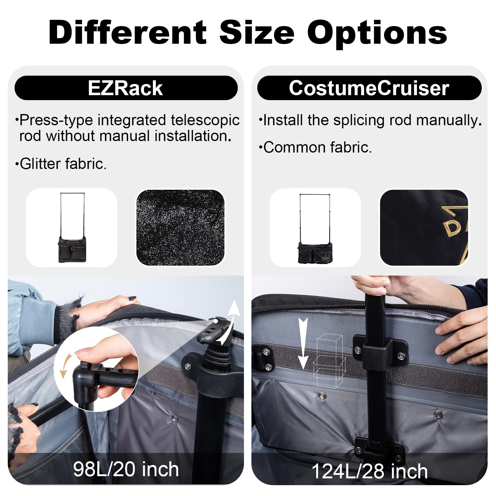 20 Inch Rolling Dance Bag with Garment Rack - Collapsible Competition Duffel Bag with Wheels for Dancers | Travel & Performance Costume Storage (Black) - Perfect for Dance Recitals, Competitions & Travel