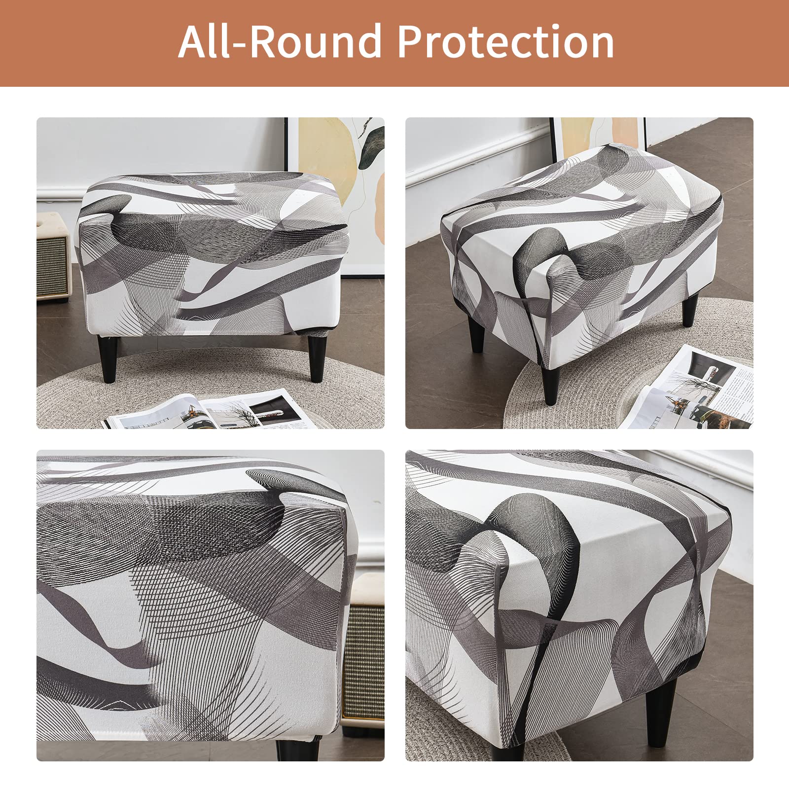 Eco-Friendly Stretch Ottoman Slipcover - Rectangular Storage Ottoman Cover with Non-Slip Elastic Bottom | Perfect for Living Room, Bedroom & Nursery Decor