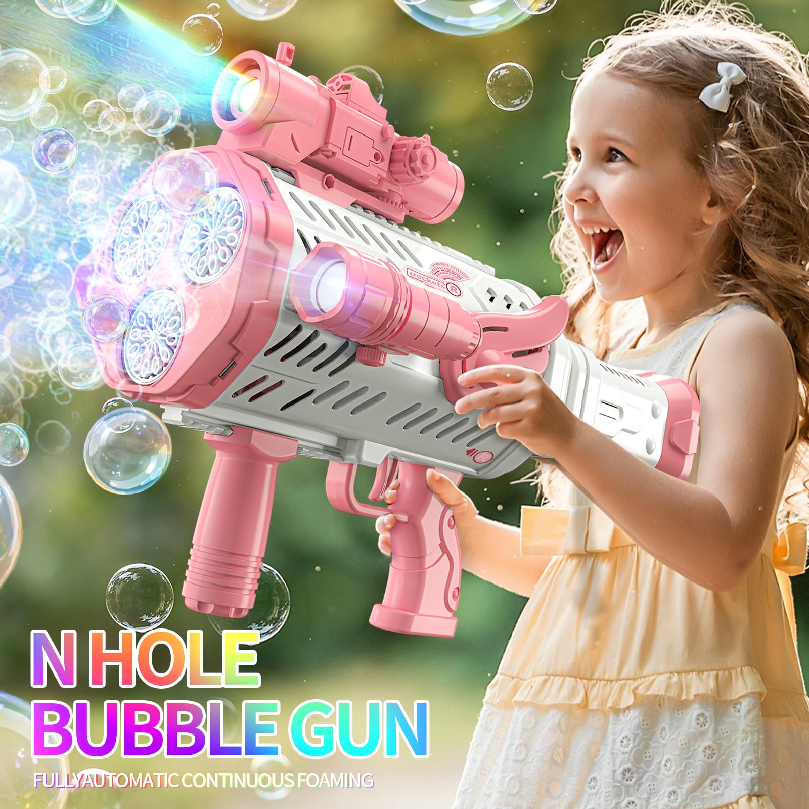 Automatic Bubble Blaster Gun for Kids - Fun Outdoor Bubble Maker with Bubble Solution - Perfect Summer Toy for Ages 3-12 - Great for Birthday Parties, Weddings, Backyard Play & Outdoor Activities
