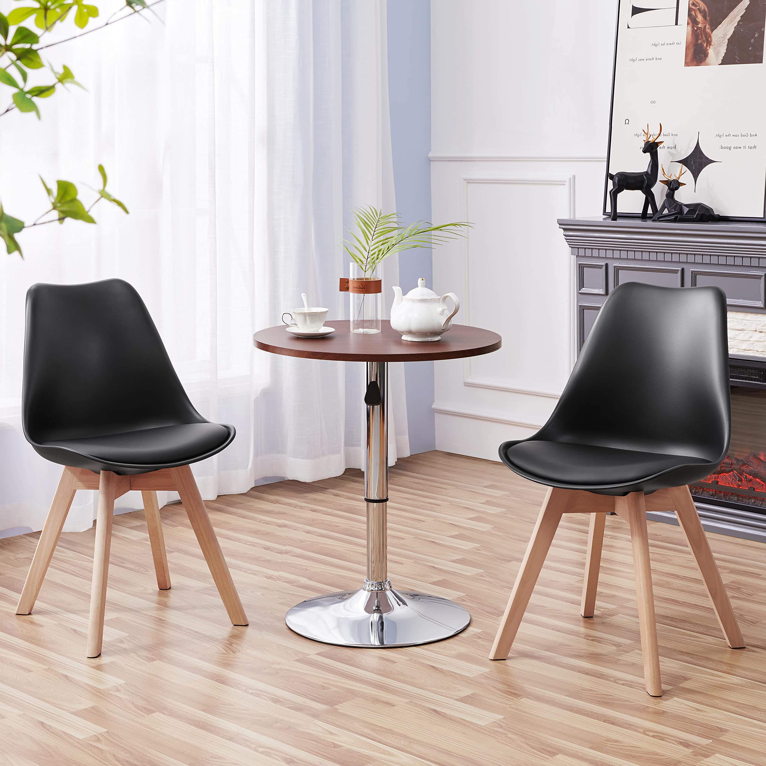 Topeakmart Mid Century Modern Dining Chairs Set of 4 - Black DSW Shell Armless Chairs with Beech Wood Legs & Soft Padded Seat for Dining Room, Living Room, Bedroom or Kitchen - Comfortable & Stylish Home Furniture for Everyday Use & Entertaining