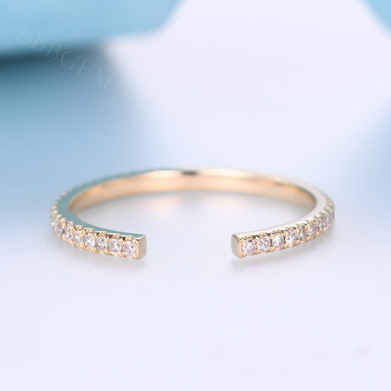 1.5mm Moissanite Diamond Wedding Band Ring for Women - 14K White Gold & Sterling Silver Stackable Open Gap Ring - Perfect for Bridal, Engagement, Anniversary & Everyday Wear