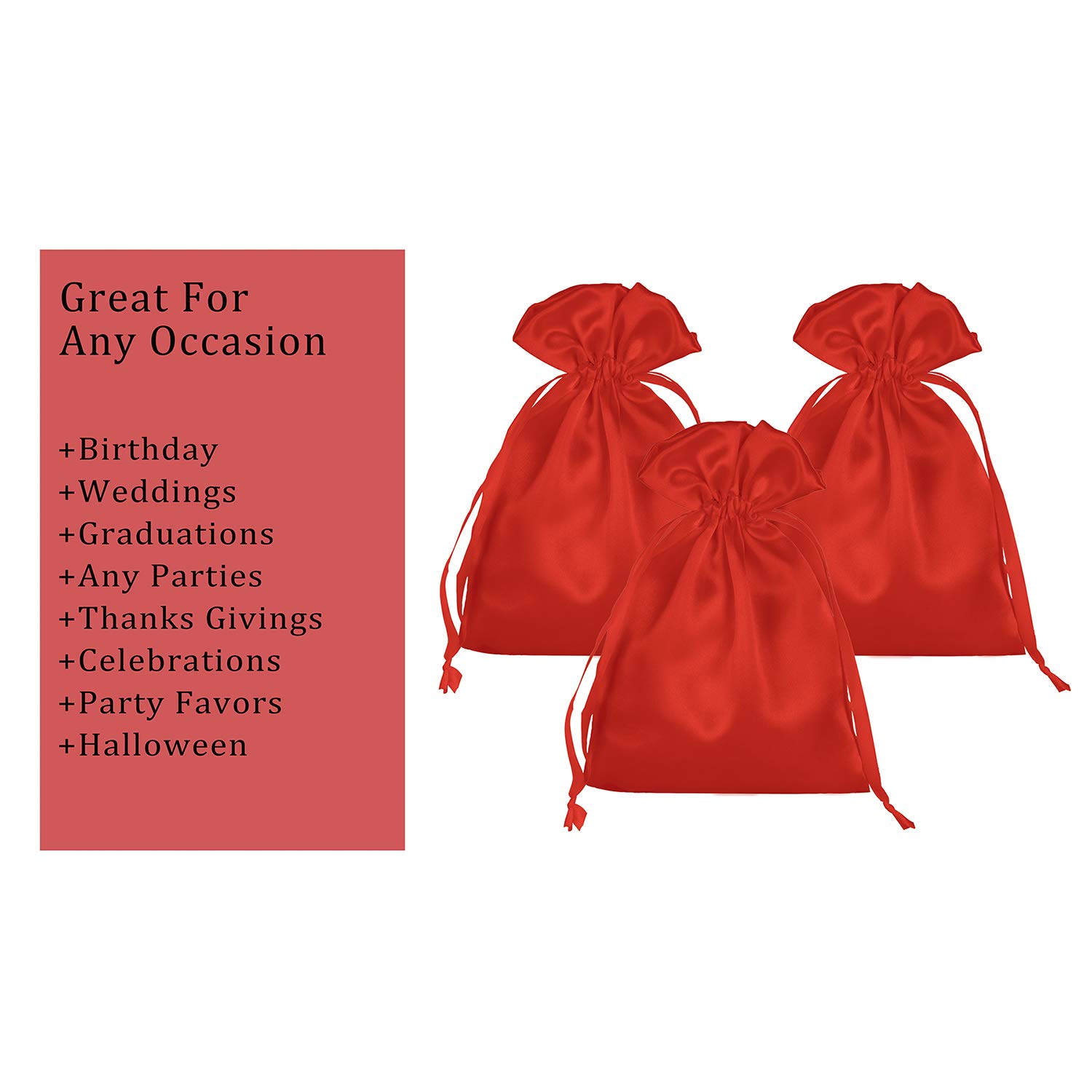 50 Pack 5X7 Inch Red Satin Drawstring Gift Bags - Small Jewelry Pouches for Wedding Favors, Baby Showers, Party Favors & Special Occasions | Perfect for Bridesmaid Gifts, Christmas Presents & Birthday Party Decorations