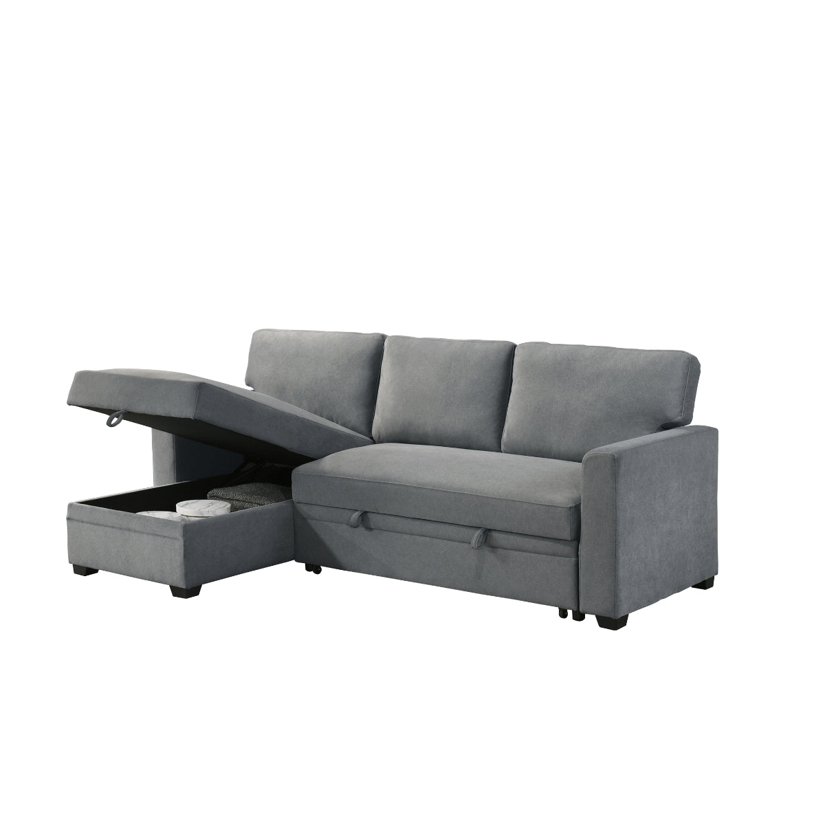 2-Piece Grey Sectional Sofa with Pull-Out Sleeper & Reversible Storage Chaise - Modern L-Shaped Couch for Small Spaces, Living Room, Apartment, and Home Theater Comfort