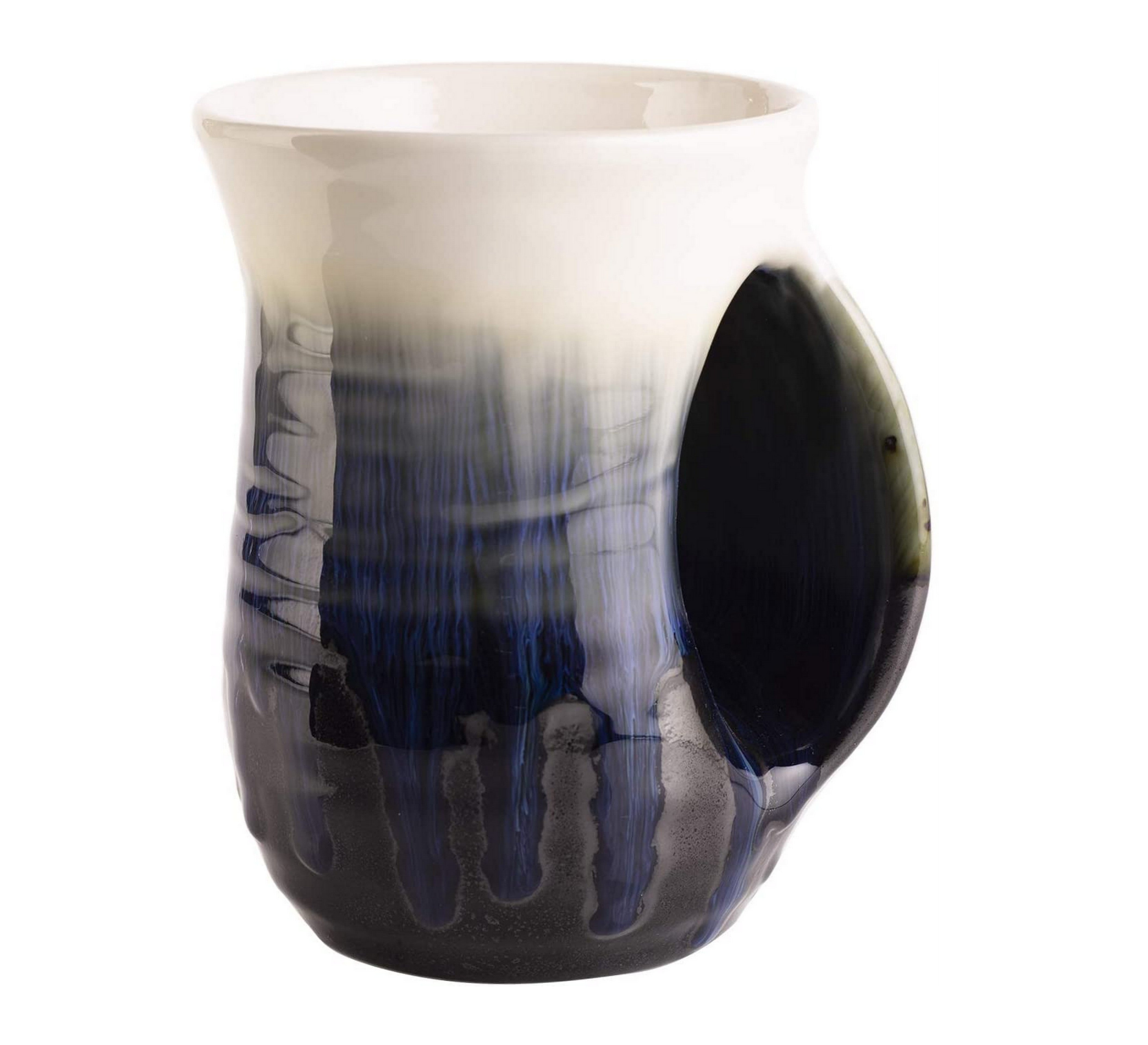 Ceramic Hand Warmer Mug with Hand-Painted Design - Keeps Fingers Warm with Contoured Pocket for Heat Retention - Perfect for Coffee, Tea & Hot Drinks - Ocean Blue - Ideal for Office, Travel & Outdoor Use