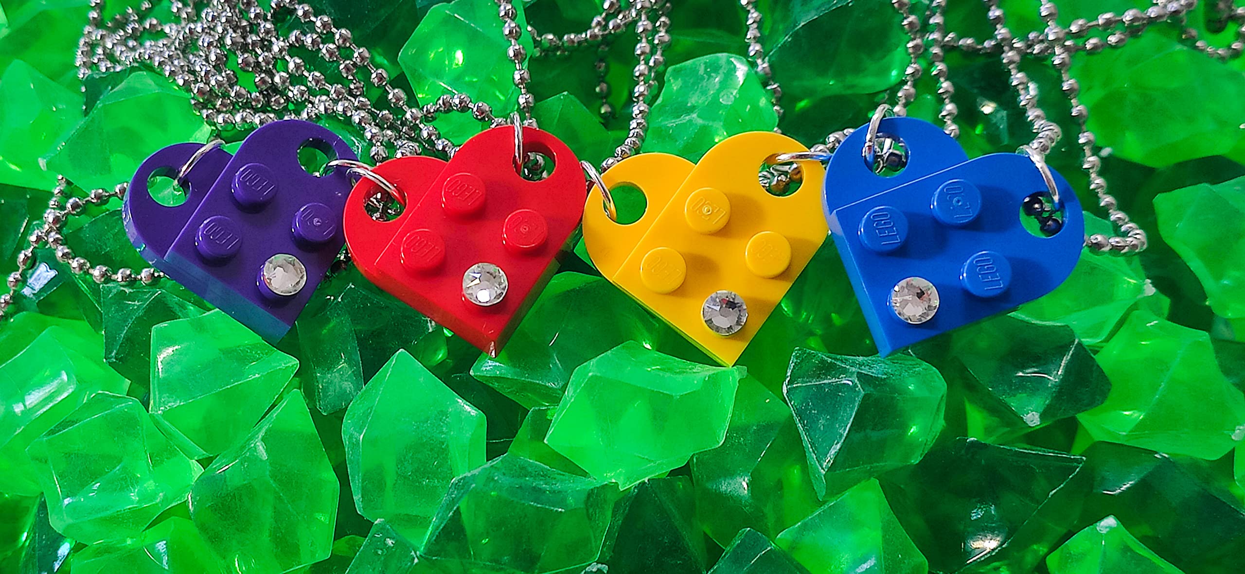 Brick Heart Lego Necklace with Swarovski Crystal - 2 Bricks & 2 Silver Ball Beads - Stylish Black Gift Box - Perfect Friendship & Romantic Gift for Couples, BFFs, Him or Her - By TANTANBRICKS4U | Great for Anniversaries, Valentine's Day & Special Occasions