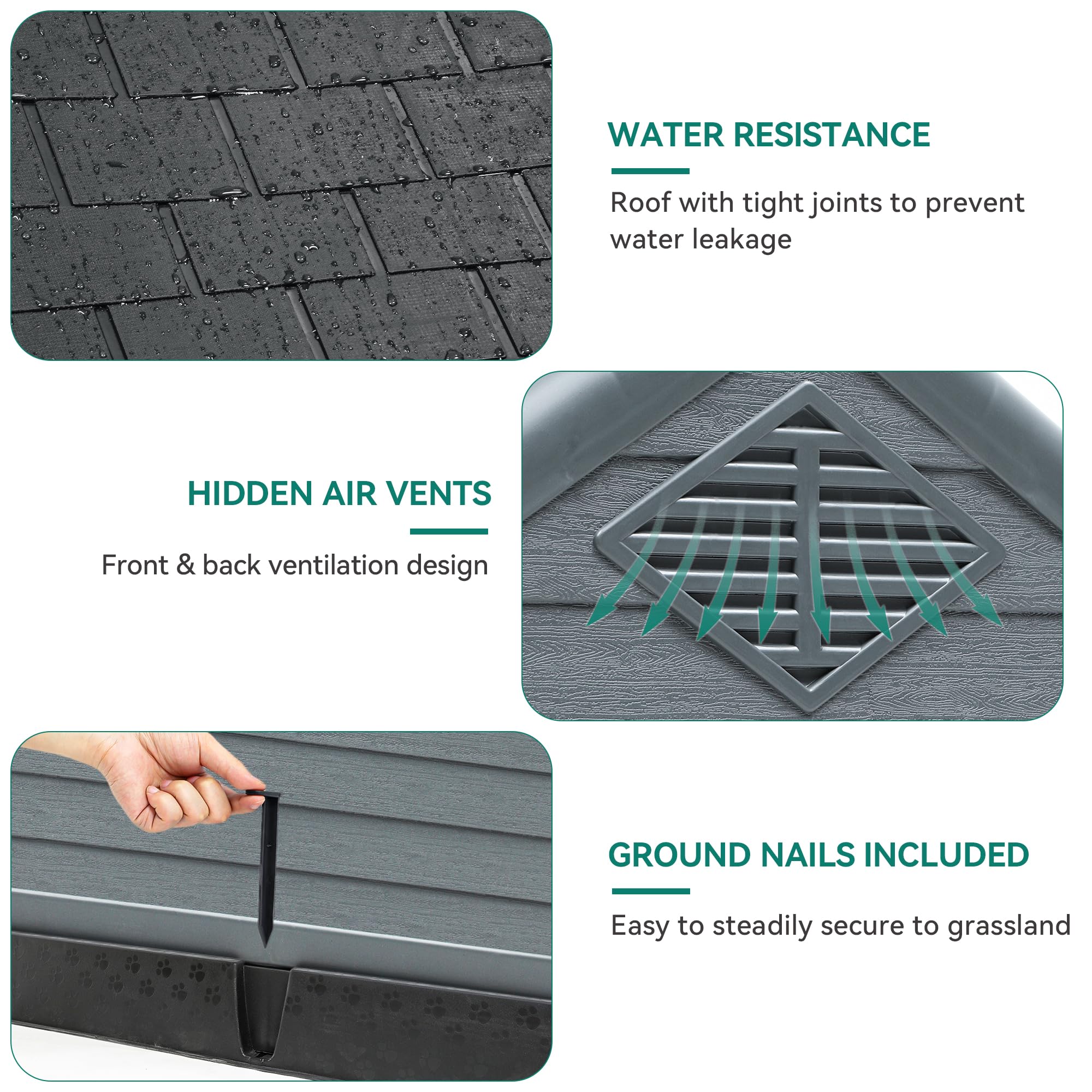 YITAHOME 41'' Large Waterproof Plastic Dog House for Outdoor & Indoor Use - Sturdy Puppy Shelter with Air Vents & Elevated Floor - Easy Assembly Dog Kennel (41''L x 38''W x 39''H, Black+Gray) - Perfect for Backyard, Patio, Garage or Kennel Use