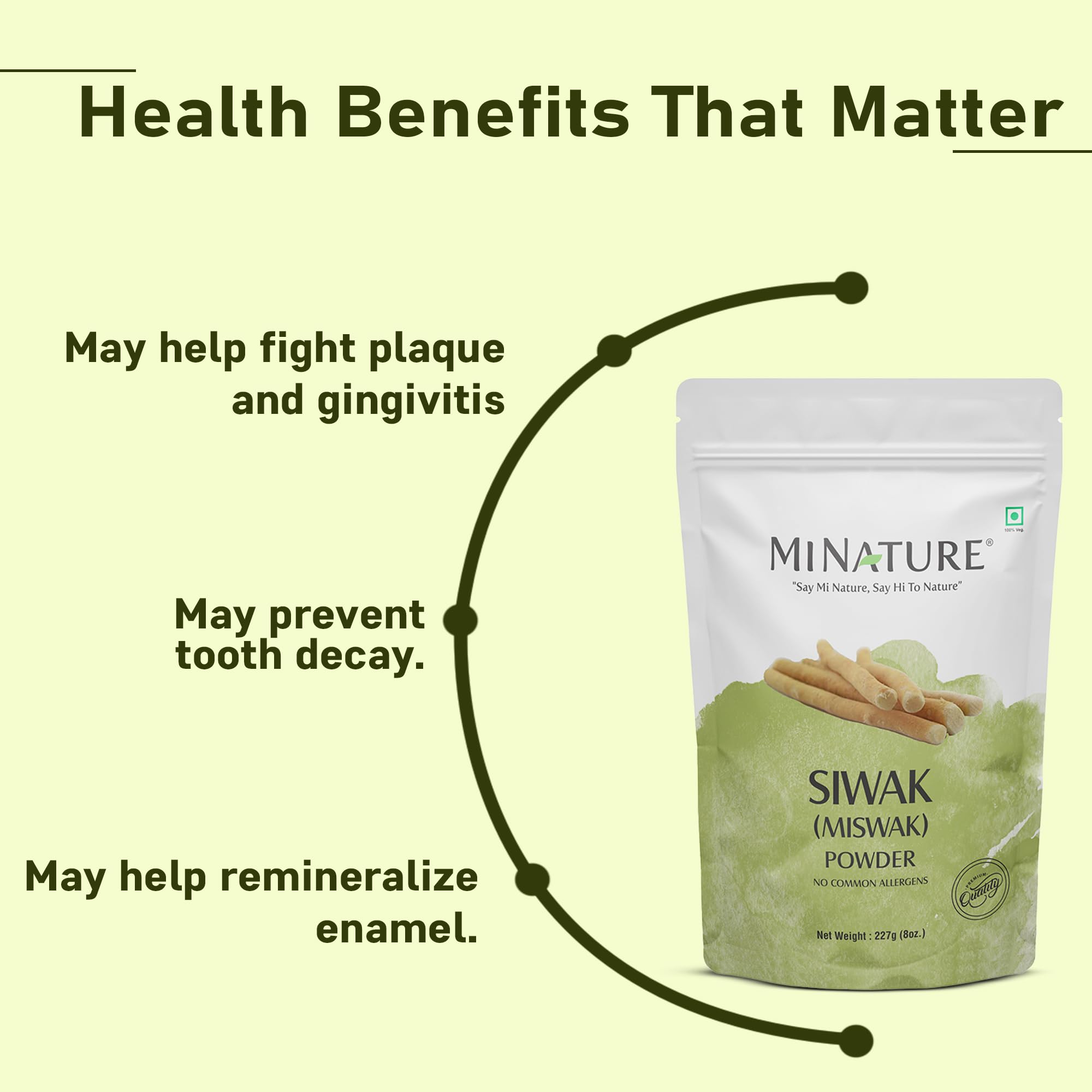 Miswak (Siwak) Powder by mi Nature | 100% Pure Salvadora Persica Tooth Powder (8 oz) | Natural Teeth Whitening & Oral Care | Halal Dental Hygiene for Travel, Camping & Daily Use