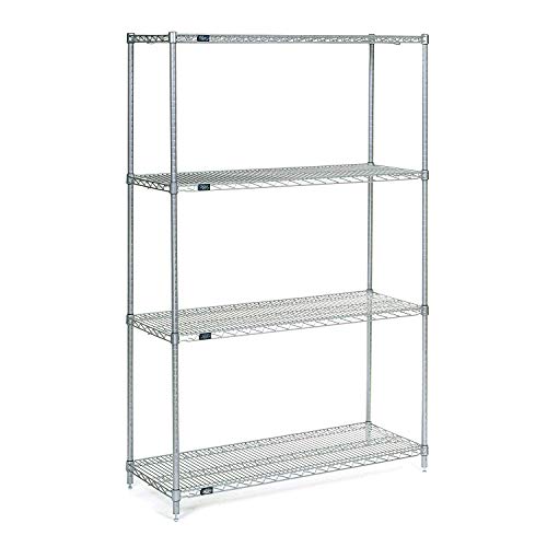 Nexel 24x24x54 Inch 4-Tier Adjustable Wire Shelving Unit with Poly-Z-Brite Coating | NSF Certified Commercial Storage Rack | NEXGuard Antimicrobial Protection | Silver Metal Shelves with Leveling Feet | Perfect for Kitchen, Garage, Pantry & Retail Storage