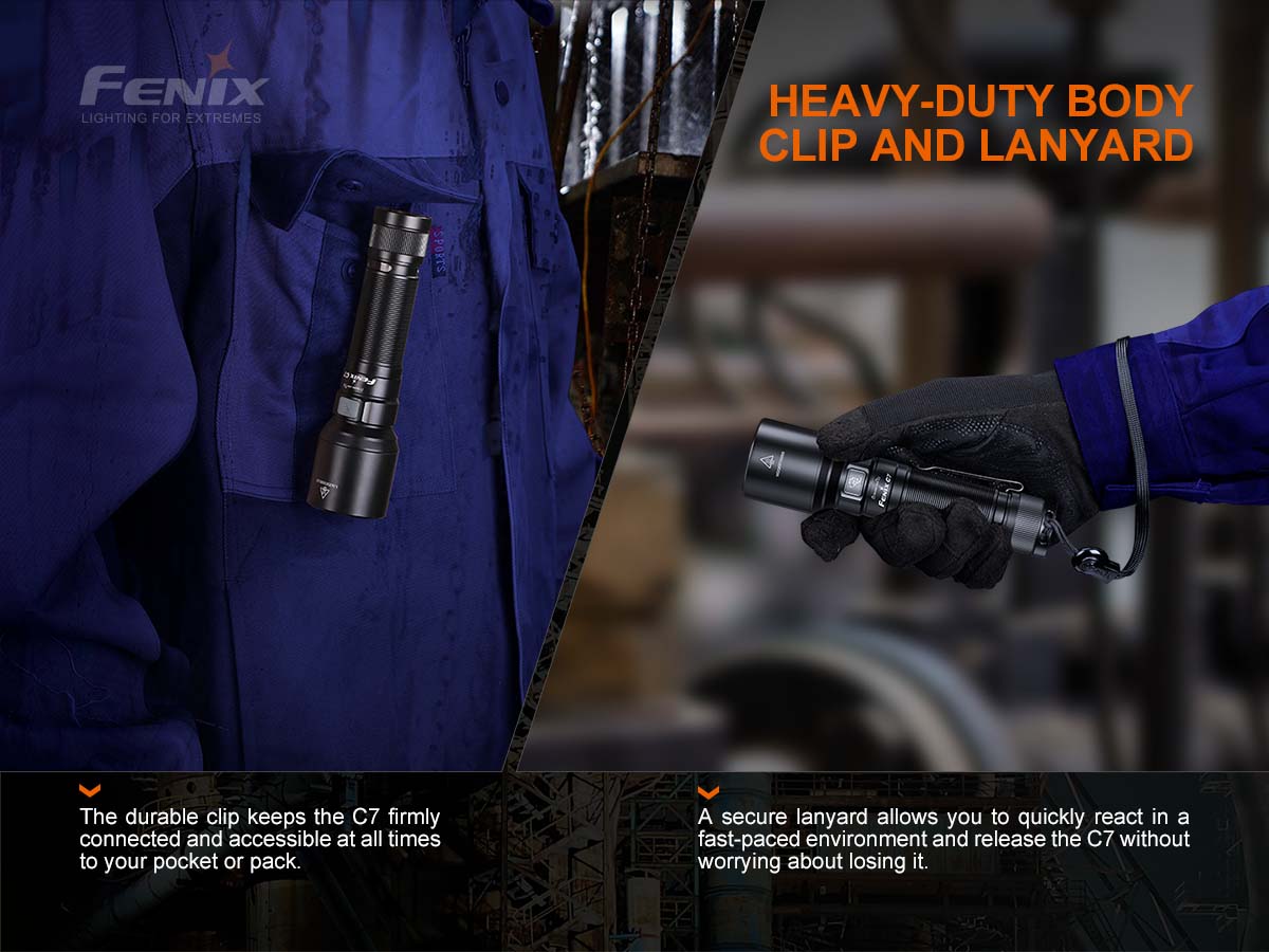 Fenix C7 Rechargeable LED Work Flashlight - 1000 Lumens, IP68 Waterproof, Durable for Construction, Camping, Hiking & Emergency Use