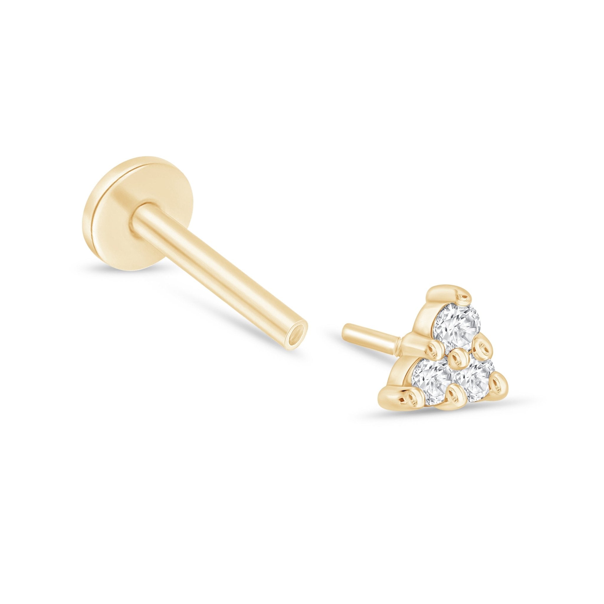 14k Yellow Gold Small Diamond Trinity Flat Back Earrings for Women - Elegant Everyday Jewelry for Work, Parties & Special Occasions