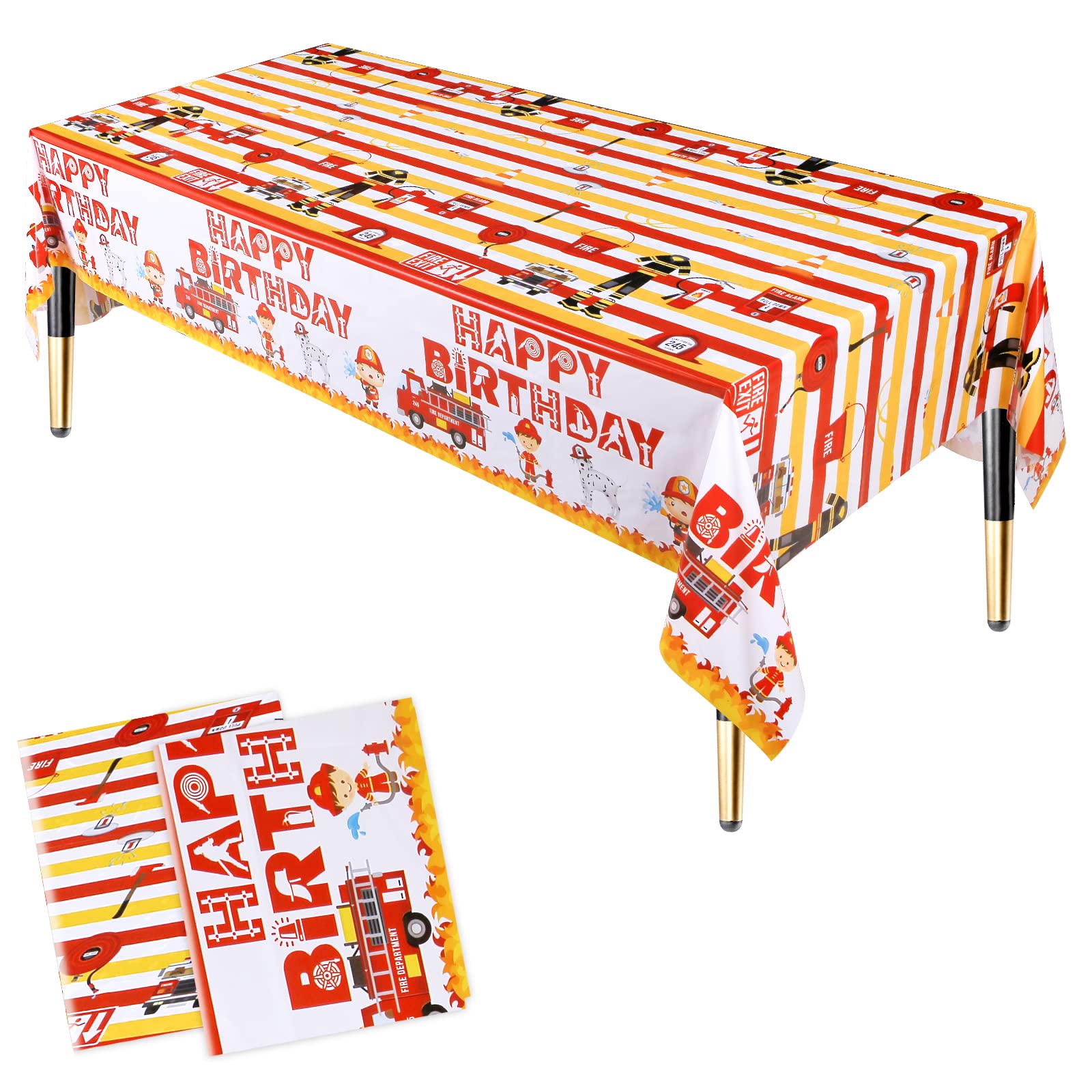 Lcoor 2-Pack Fire Truck Tablecloths - Disposable Plastic Firetruck Table Covers for Firefighter Theme Birthday Parties, Decorations & Supplies | Perfect for Kids' Birthday Decor, Fire Station Events & Themed Celebrations