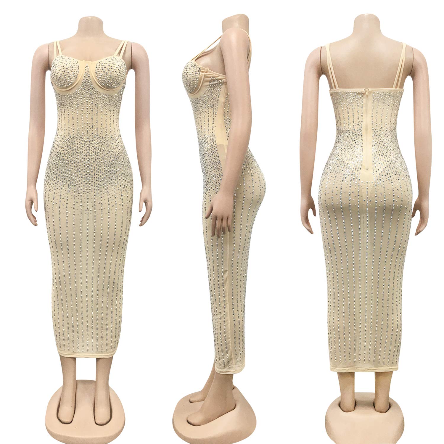 PORRCEY Women's Sexy Rhinestone Sleeveless Evening Dress for Party Club Night | Elegant Sparkling Clubwear for Prom, Cocktail, Date Night & Special Occasions