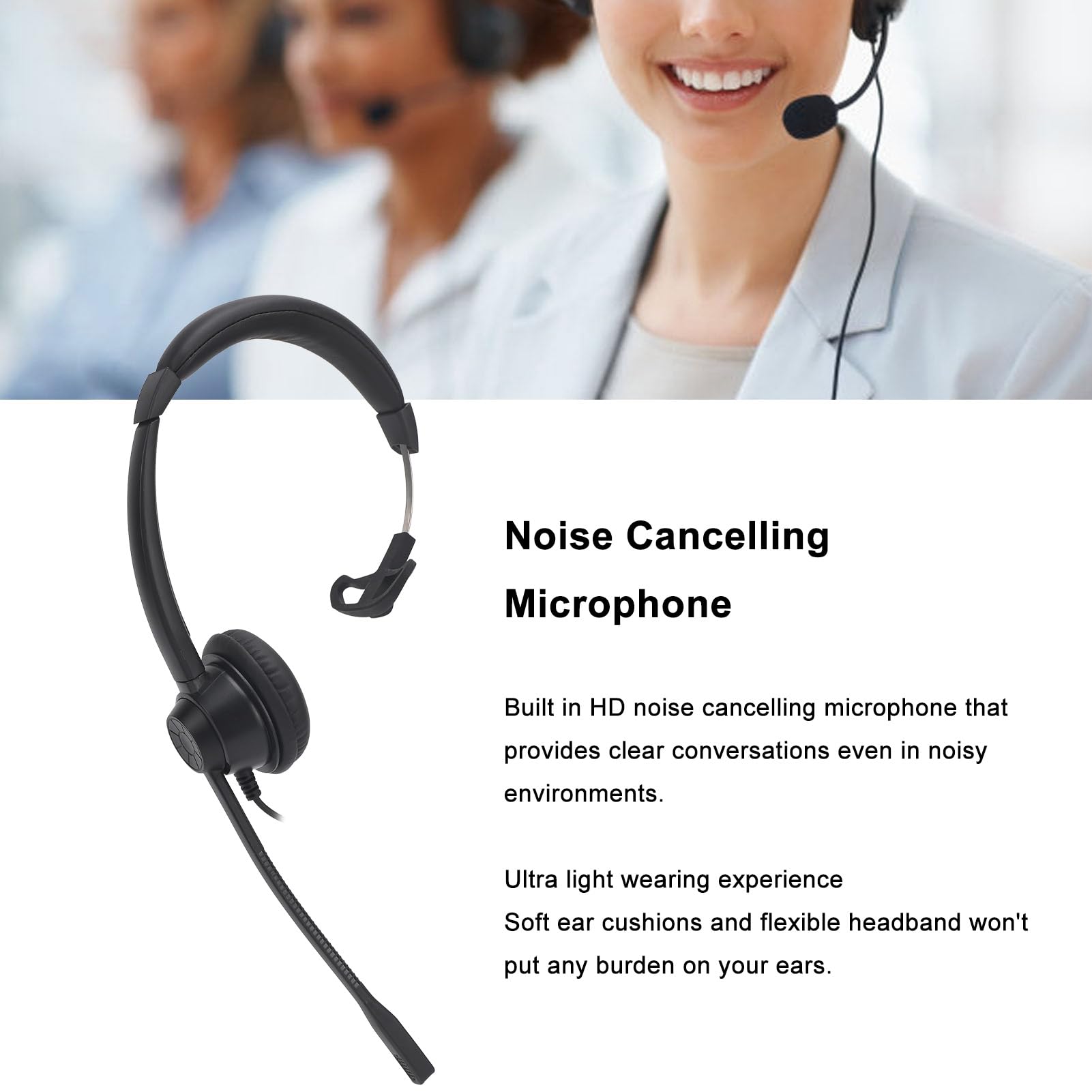 Noise Cancelling USB Headset with Microphone - Single Ear Headphone for PC, Laptop, Phone & Tablet - Includes USB to USB-C Adapter - Perfect for Home Office, Call Centers & Remote Work