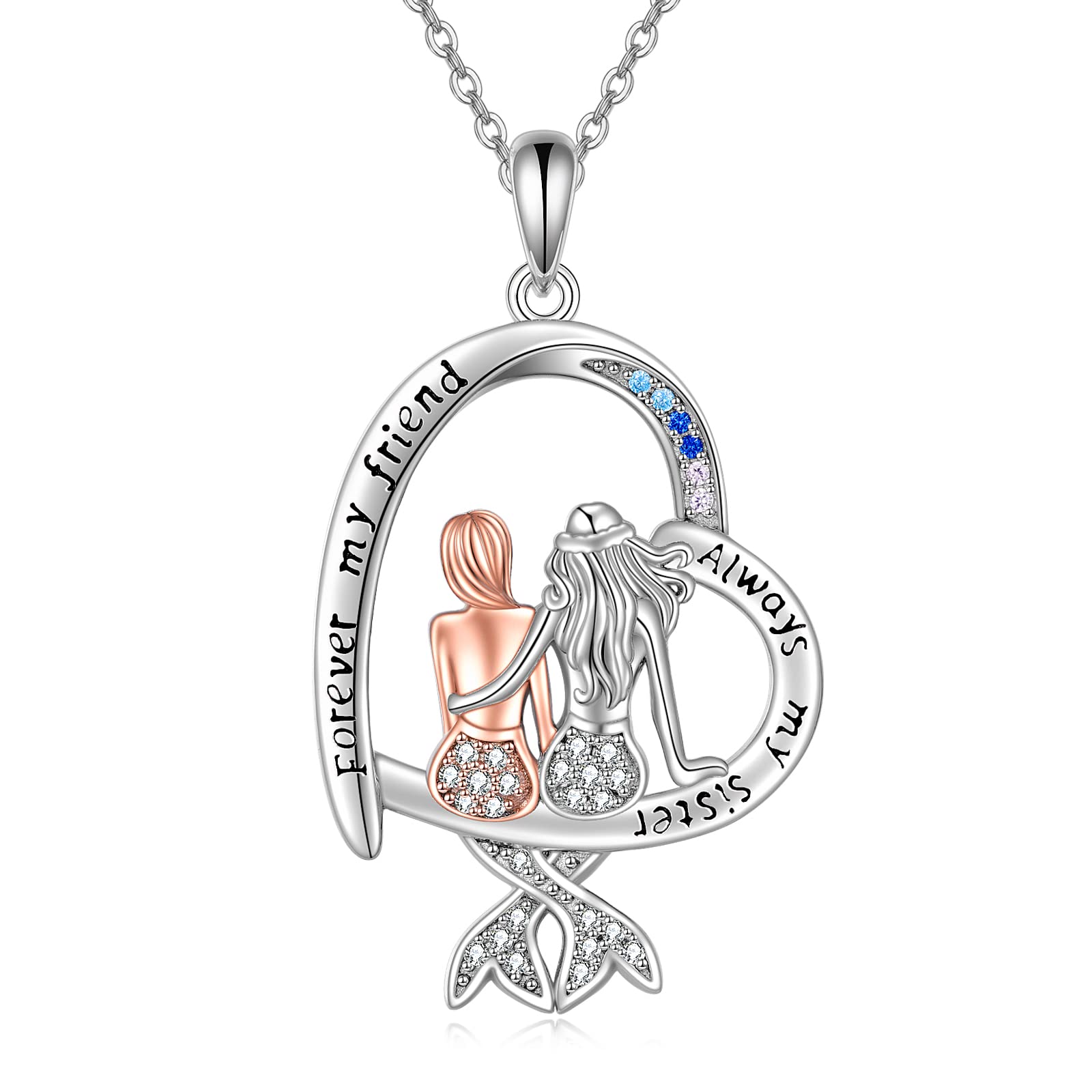 925 Sterling Silver Mermaid Necklace with Crystal - Elegant Mermaid Sister Jewelry Gift for Women - Perfect for Birthdays, Anniversaries & Beach Vacations
